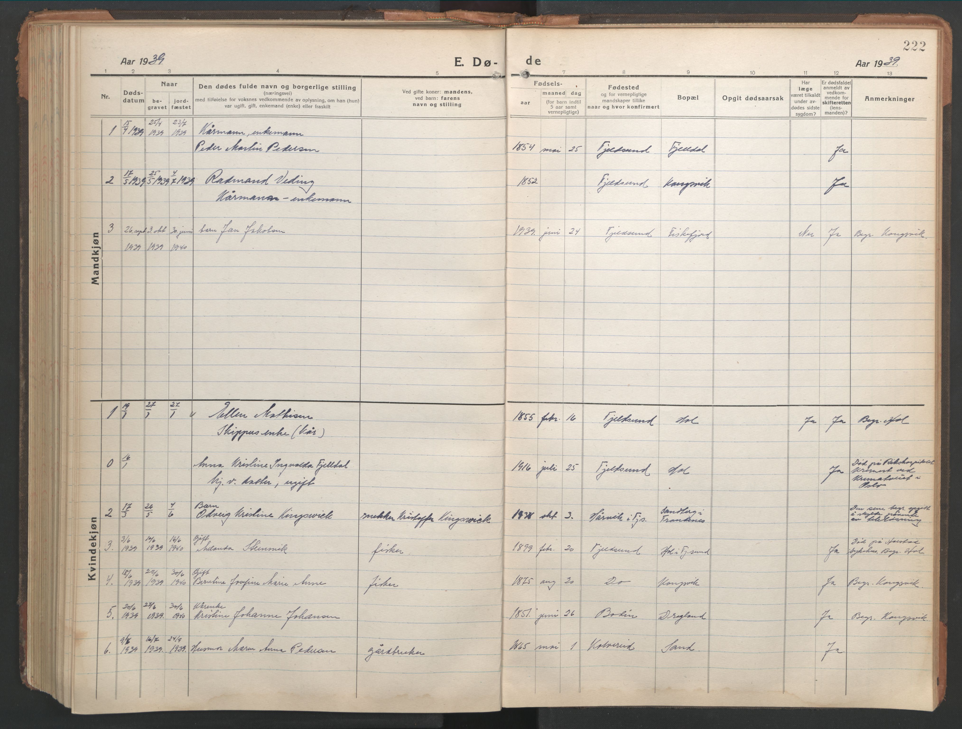 Ministerialprotokoller, klokkerbøker og fødselsregistre - Nordland, SAT/A-1459/865/L0933: Klokkerbok nr. 865C05, 1917-1947, s. 222