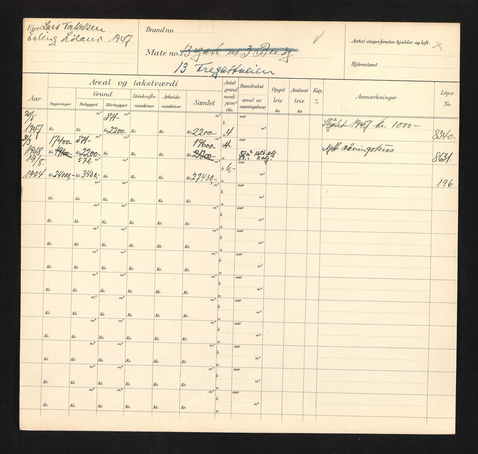Stavanger kommune. Skattetakstvesenet, BYST/A-0440/F/Fa/Faa/L0014/0004: Skattetakstkort / Fregattveien 7 - 26a
