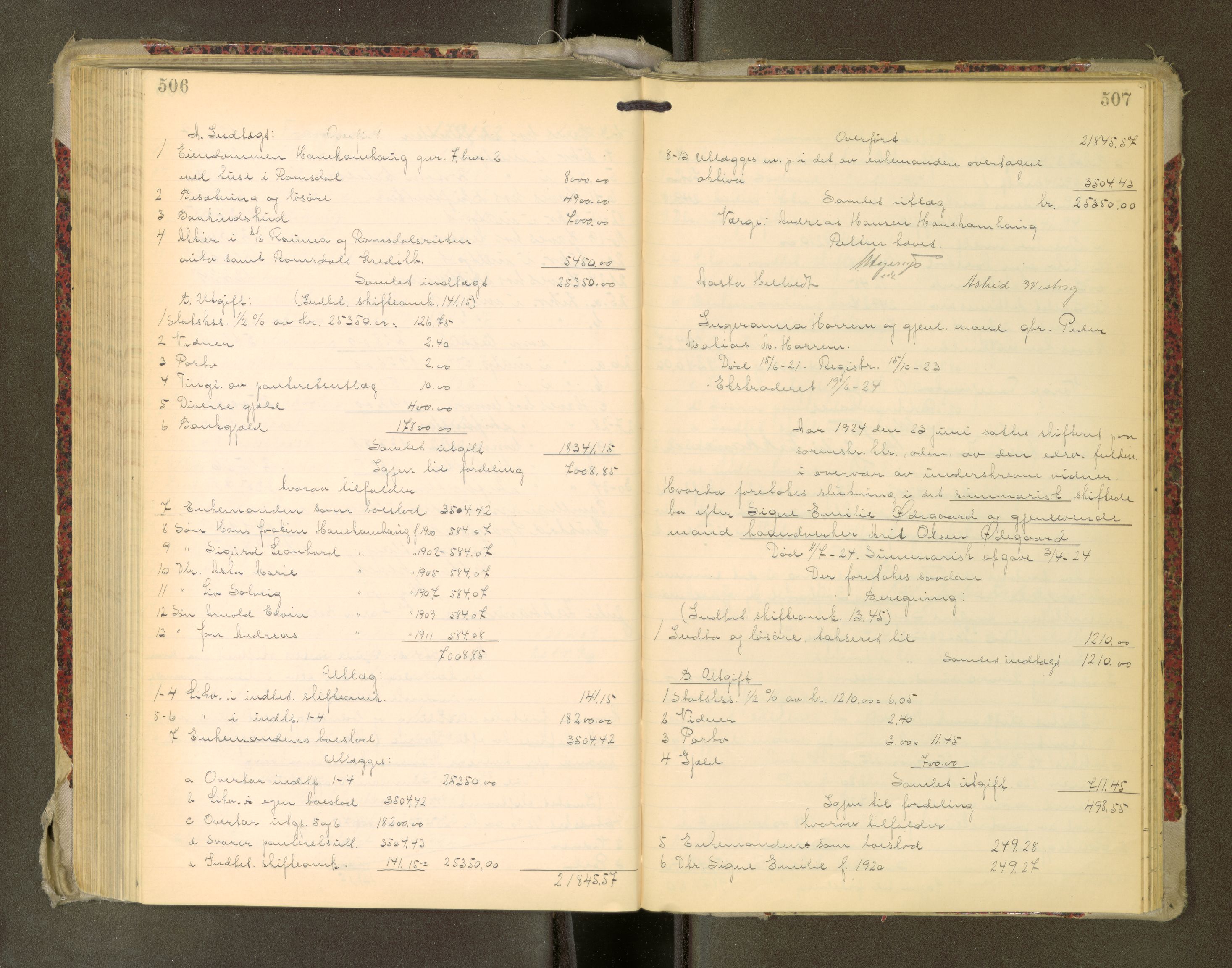Romsdal sorenskriveri, AV/SAT-A-4149/1/3/3A/L0022: Skifteutlodnings Protokoll, 1920-1924, s. 506-507