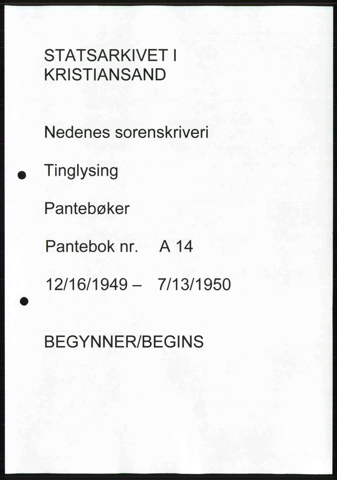 Nedenes sorenskriveri, AV/SAK-1221-0006/G/Gb/Gba/L0062: Pantebok nr. A14, 1949-1950