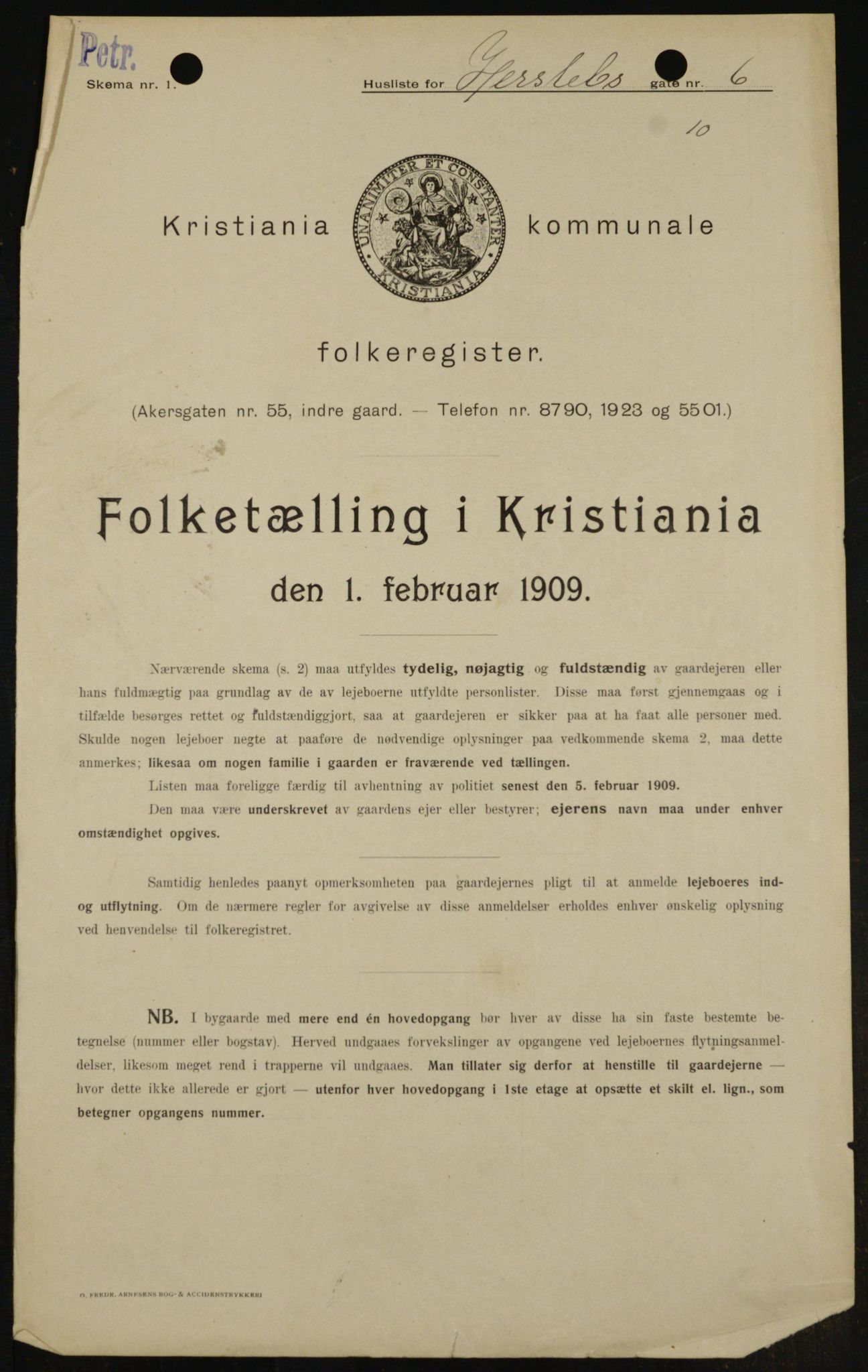 OBA, Kommunal folketelling 1.2.1909 for Kristiania kjøpstad, 1909, s. 35551
