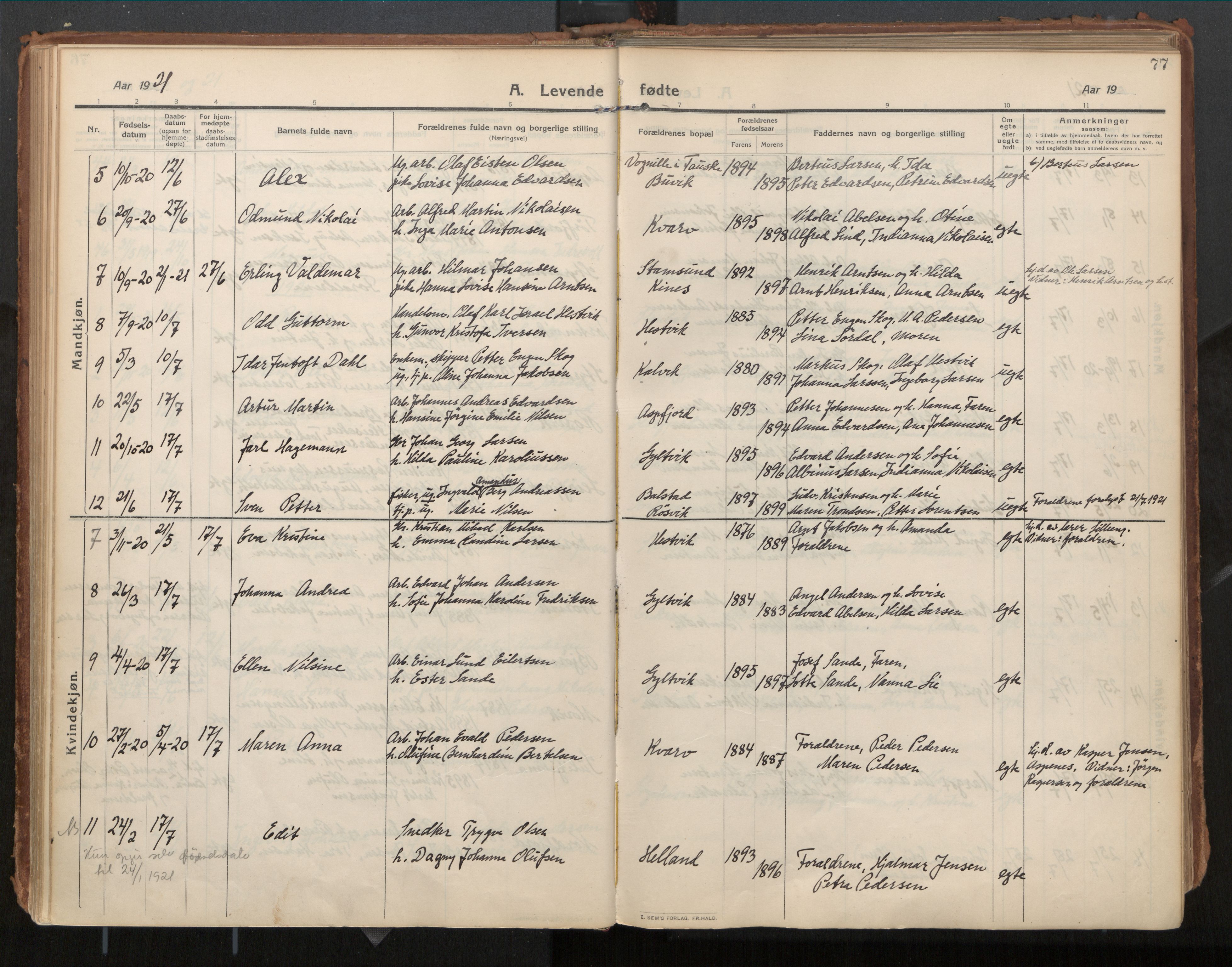 Ministerialprotokoller, klokkerbøker og fødselsregistre - Nordland, AV/SAT-A-1459/854/L0784: Ministerialbok nr. 854A07, 1910-1922, s. 77