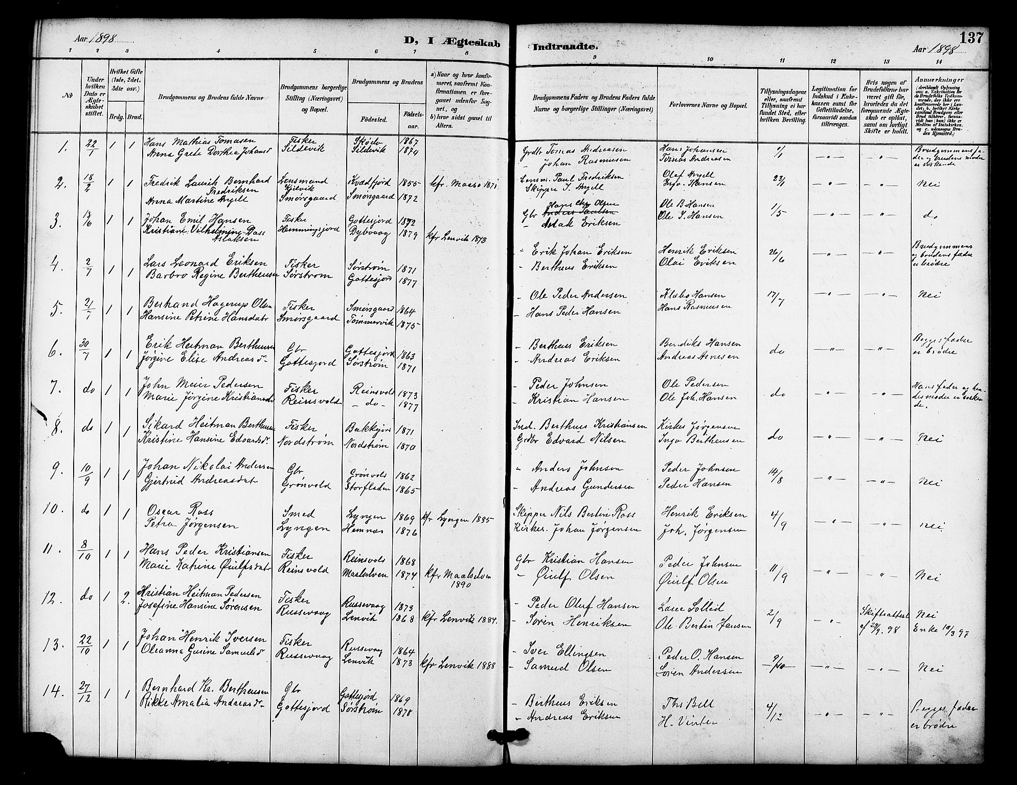 Tranøy sokneprestkontor, AV/SATØ-S-1313/I/Ia/Iab/L0022klokker: Klokkerbok nr. 22, 1887-1912, s. 137