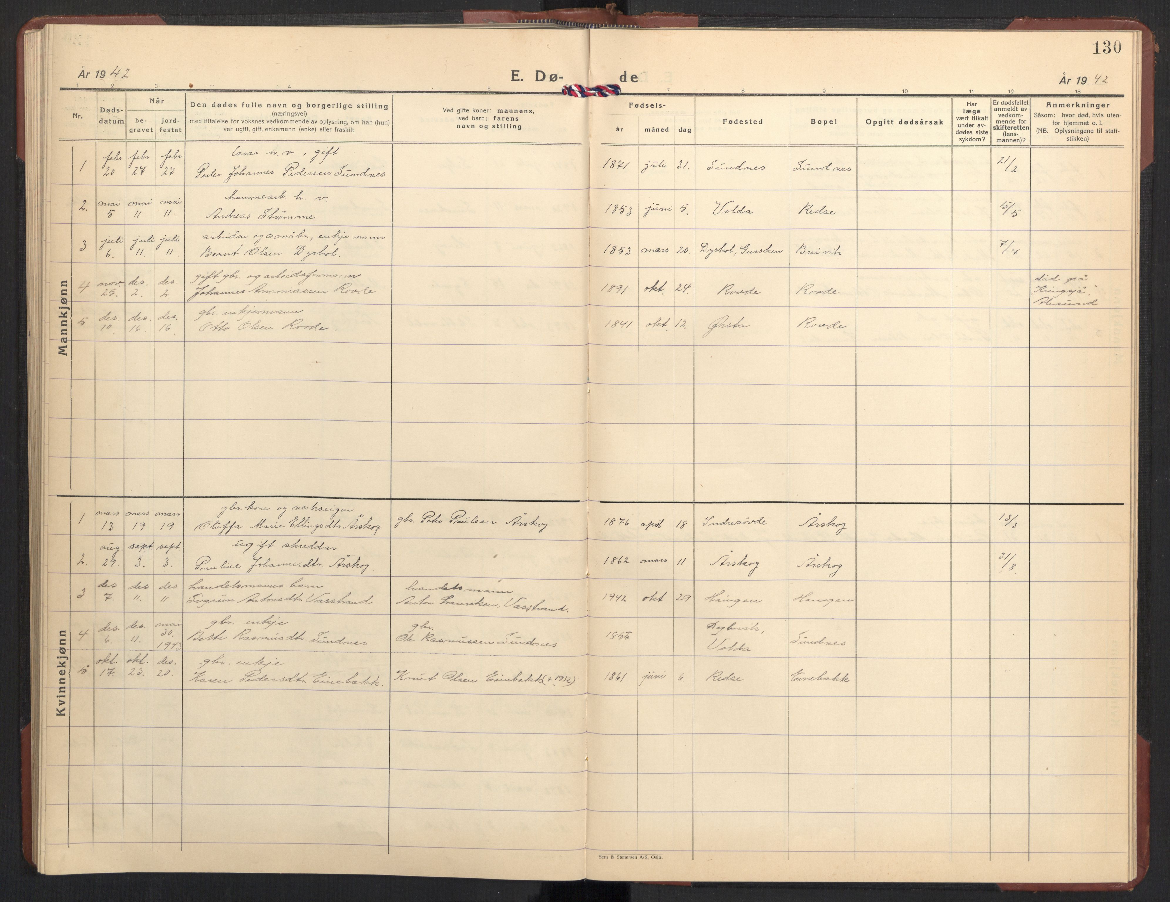 Ministerialprotokoller, klokkerbøker og fødselsregistre - Møre og Romsdal, AV/SAT-A-1454/504/L0063: Klokkerbok nr. 504C05, 1939-1972, s. 130