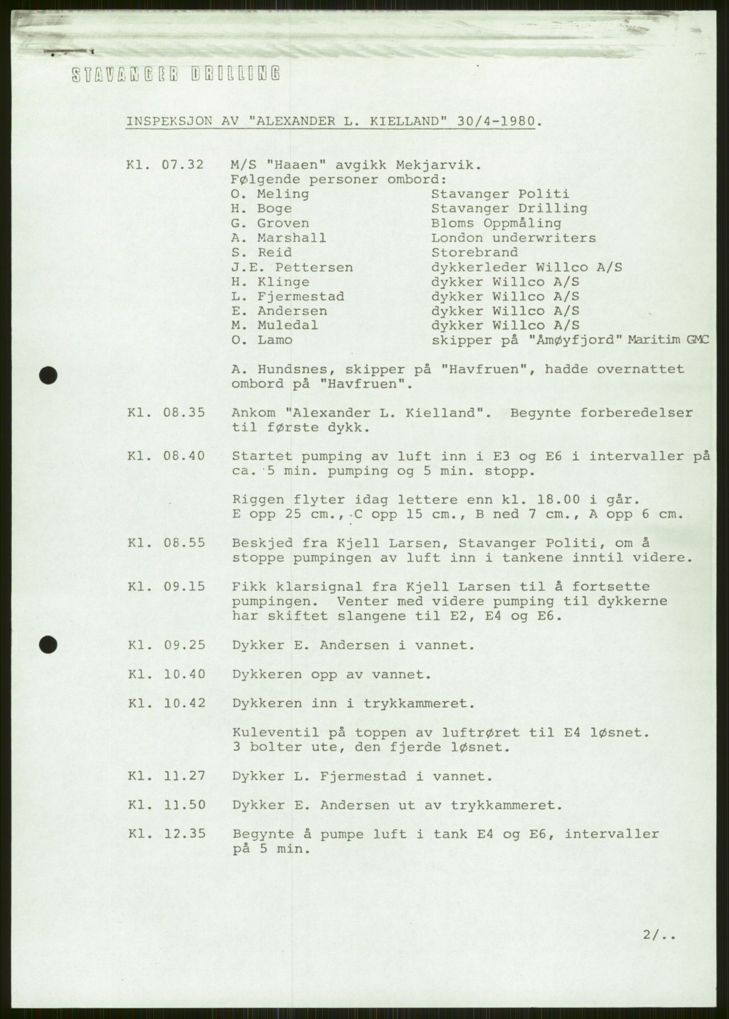 Justisdepartementet, Granskningskommisjonen ved Alexander Kielland-ulykken 27.3.1980, AV/RA-S-1165/D/L0006: A Alexander L. Kielland (Doku.liste + A3-A6, A11-A13, A18-A20-A21, A23, A31 av 31)/Dykkerjournaler, 1980-1981, s. 121