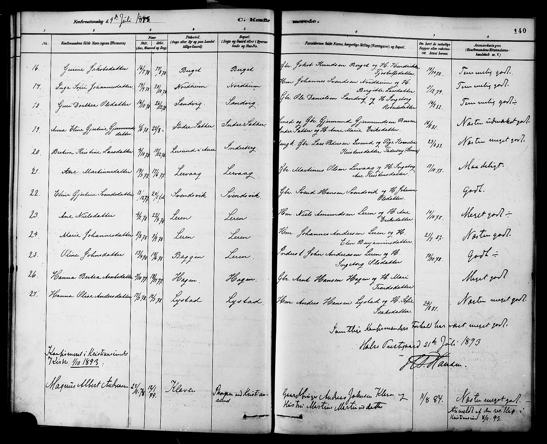 Ministerialprotokoller, klokkerbøker og fødselsregistre - Møre og Romsdal, AV/SAT-A-1454/577/L0896: Ministerialbok nr. 577A03, 1880-1898, s. 140