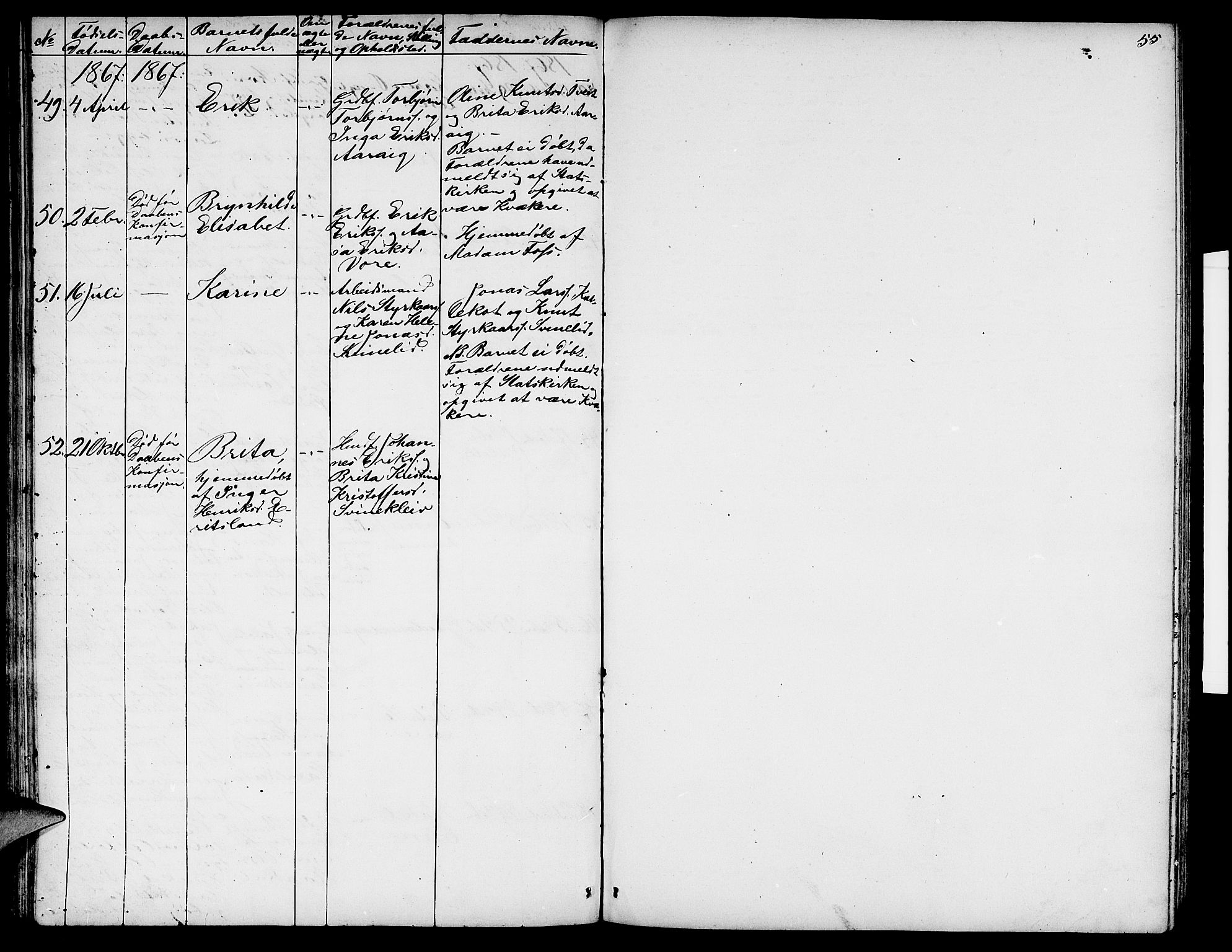 Skjold sokneprestkontor, AV/SAST-A-101847/H/Ha/Hab/L0003: Klokkerbok nr. B 3, 1850-1867, s. 55