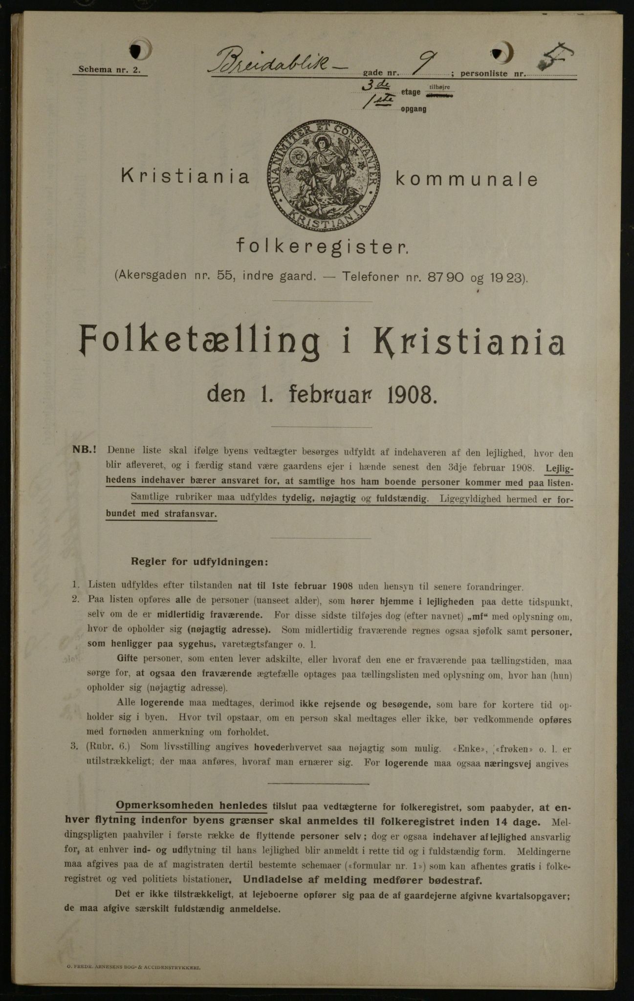 OBA, Kommunal folketelling 1.2.1908 for Kristiania kjøpstad, 1908, s. 7872