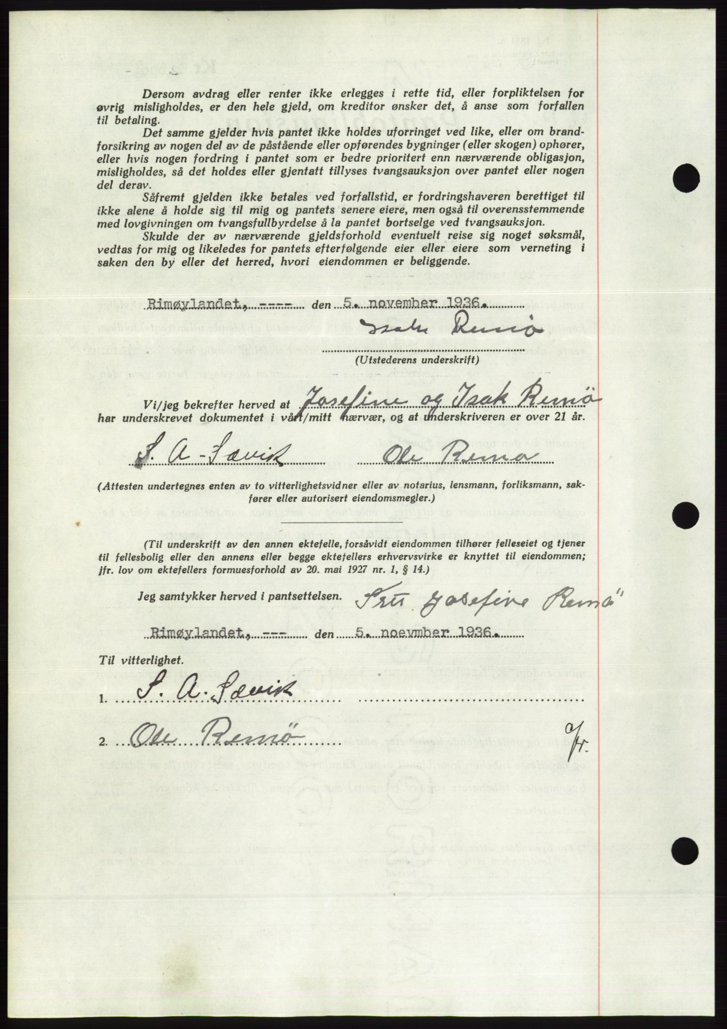 Søre Sunnmøre sorenskriveri, AV/SAT-A-4122/1/2/2C/L0061: Pantebok nr. 55, 1936-1936, Dagboknr: 1587/1936