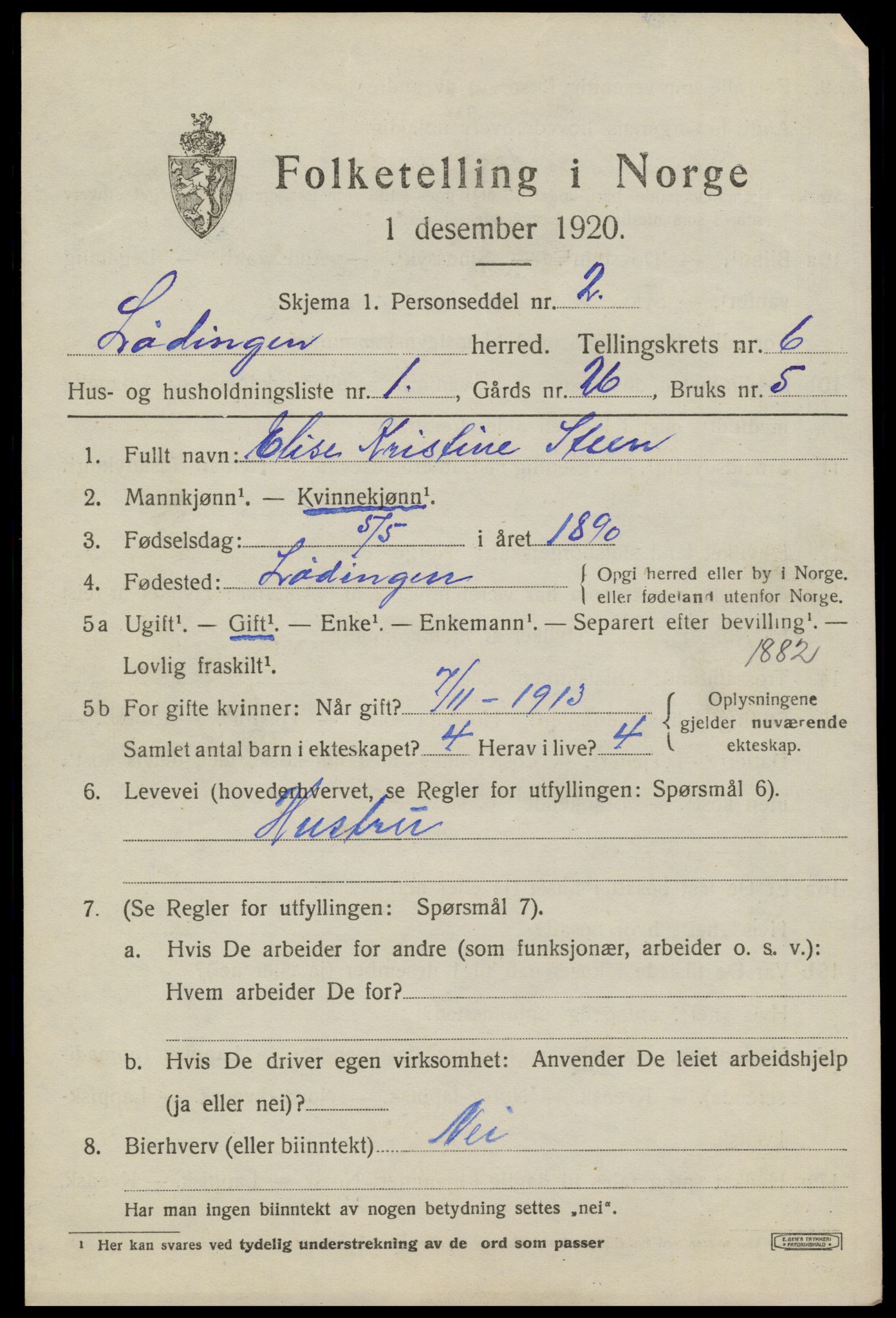 SAT, Folketelling 1920 for 1851 Lødingen herred, 1920, s. 3453