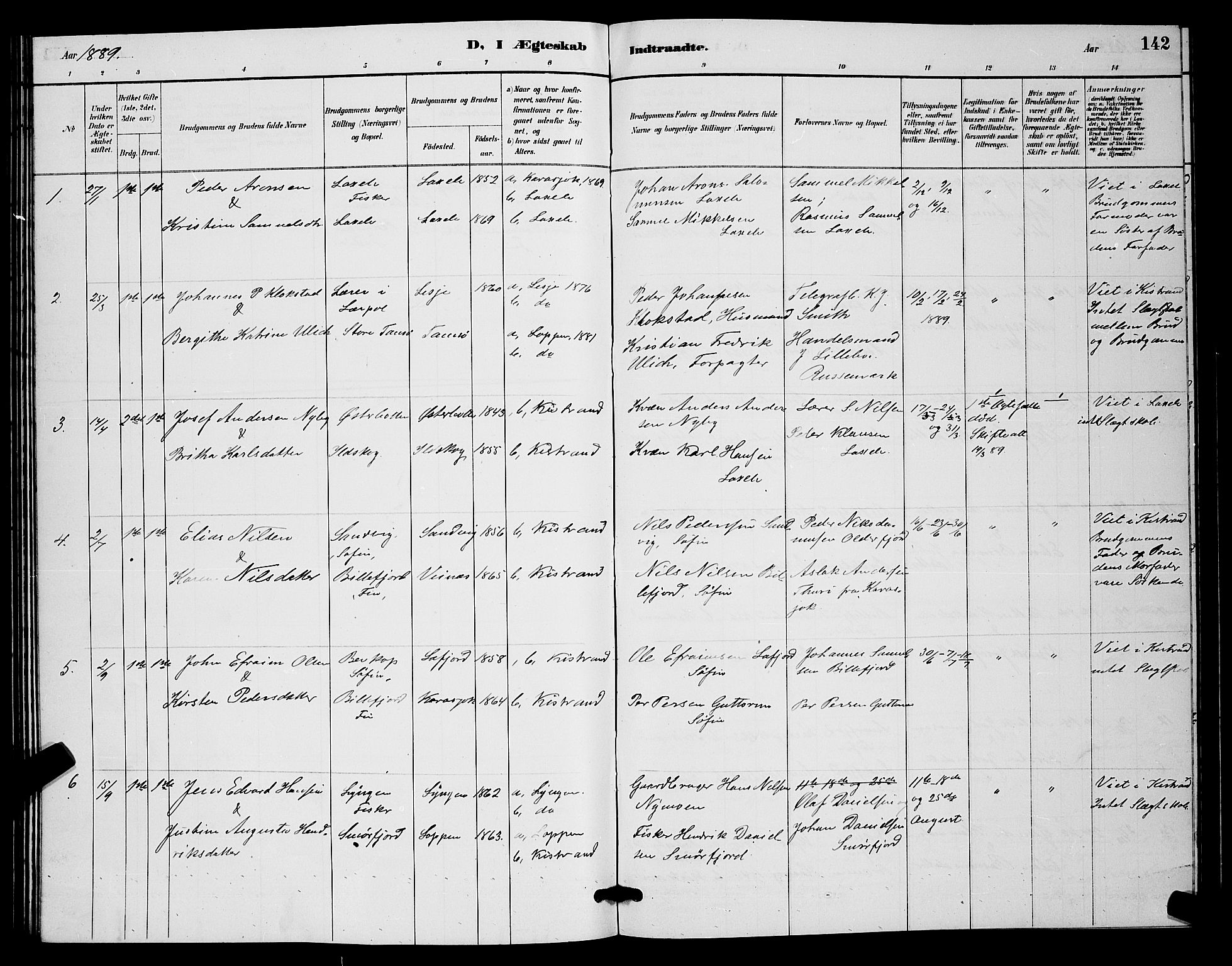 Kistrand/Porsanger sokneprestembete, AV/SATØ-S-1351/H/Hb/L0004.klokk: Klokkerbok nr. 4, 1885-1894, s. 142