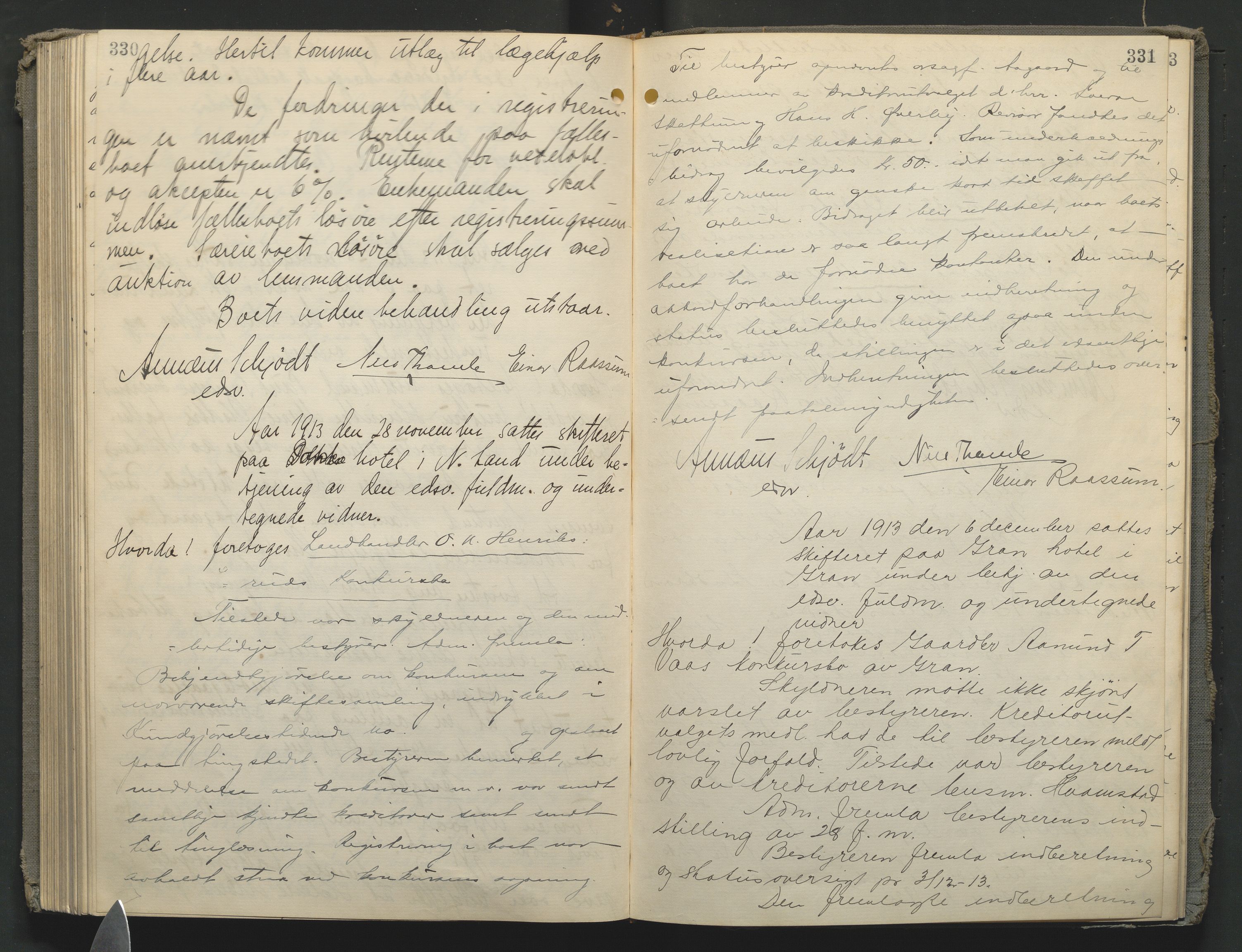 Hadeland og Land tingrett, AV/SAH-TING-010/J/Jc/L0009: Skifteforhandlingsprotokoll, 1910-1914, s. 330-331