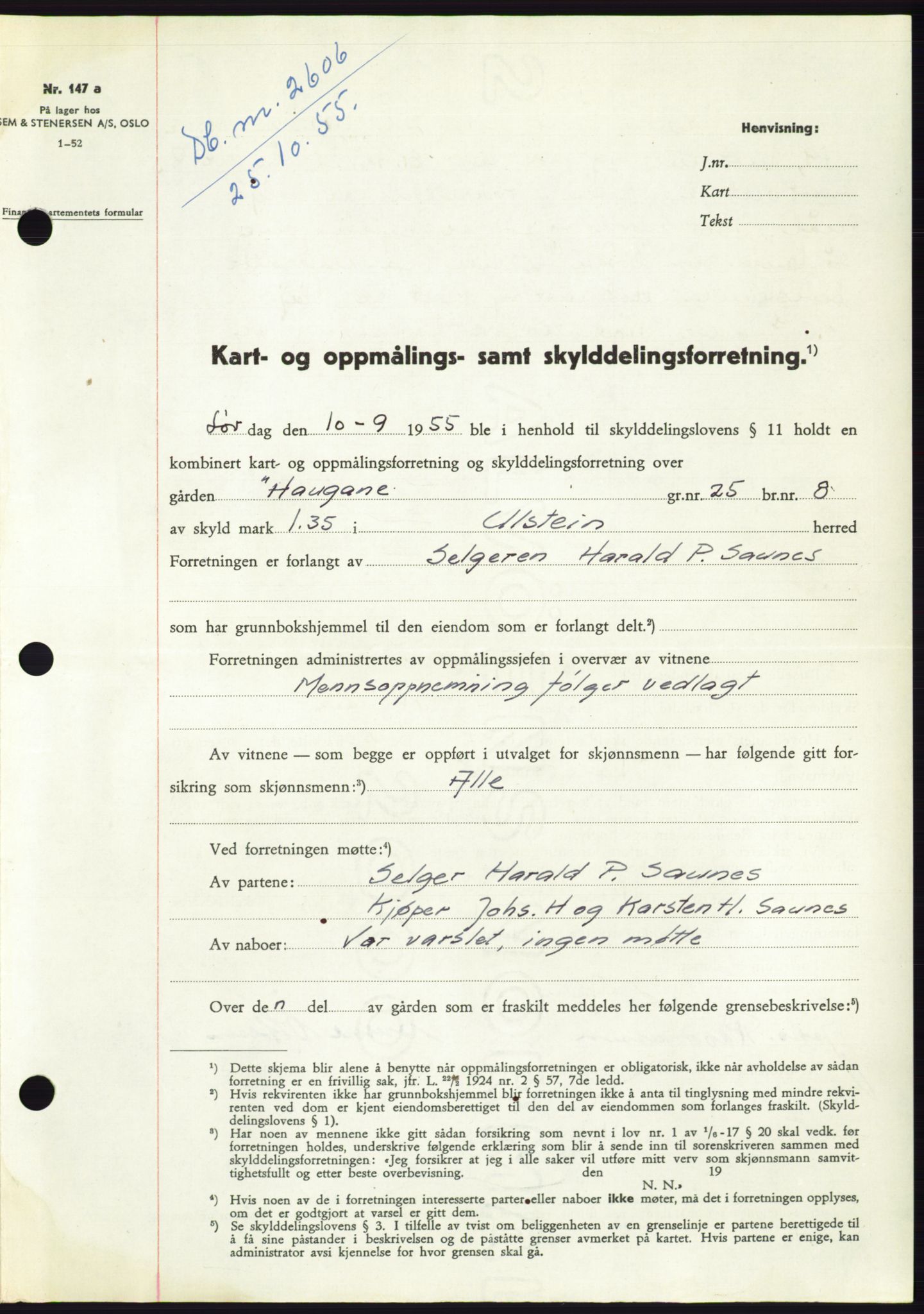 Søre Sunnmøre sorenskriveri, SAT/A-4122/1/2/2C/L0102: Pantebok nr. 28A, 1955-1956, Dagboknr: 2606/1955