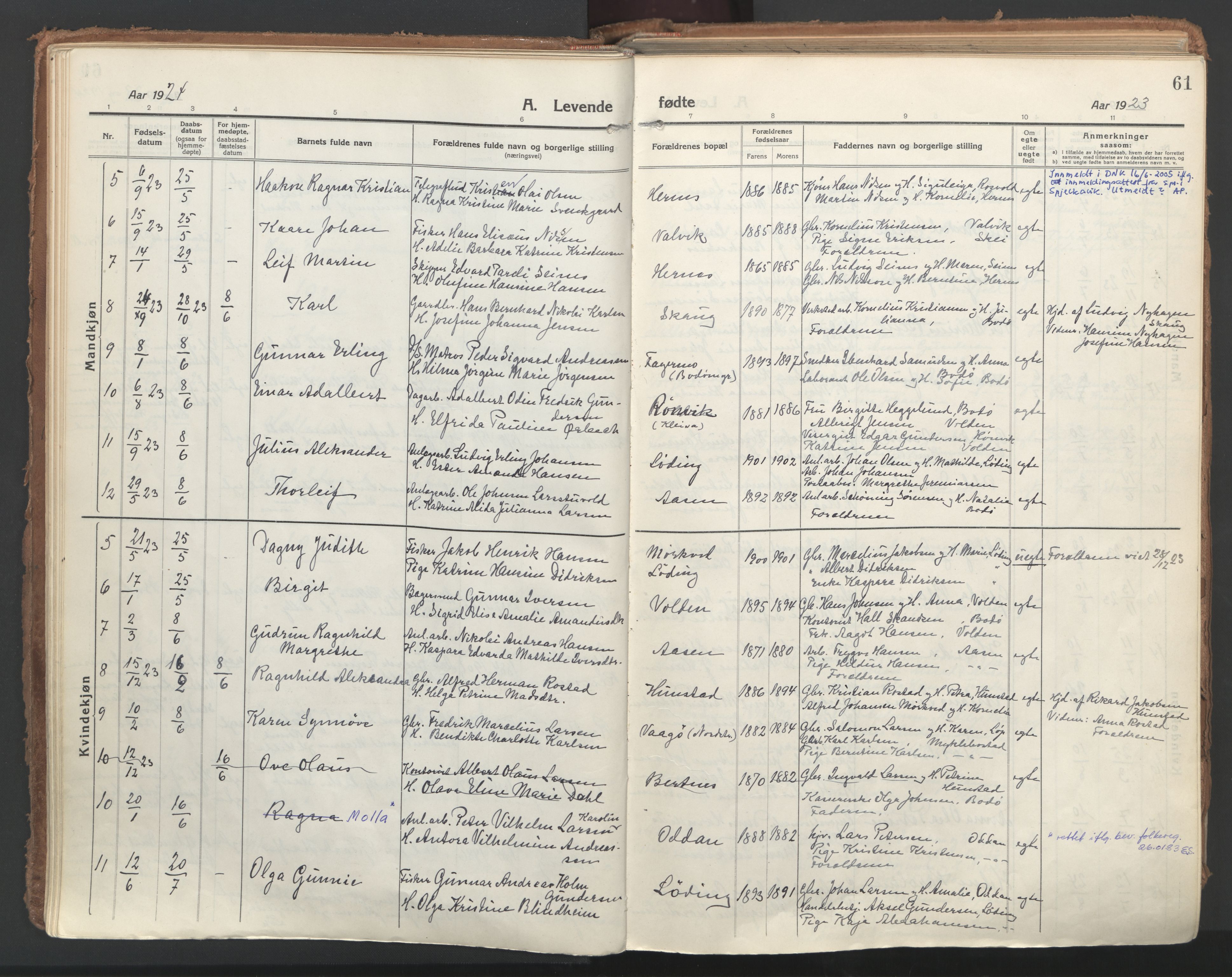 Ministerialprotokoller, klokkerbøker og fødselsregistre - Nordland, AV/SAT-A-1459/802/L0060: Ministerialbok nr. 802A07, 1916-1933, s. 61