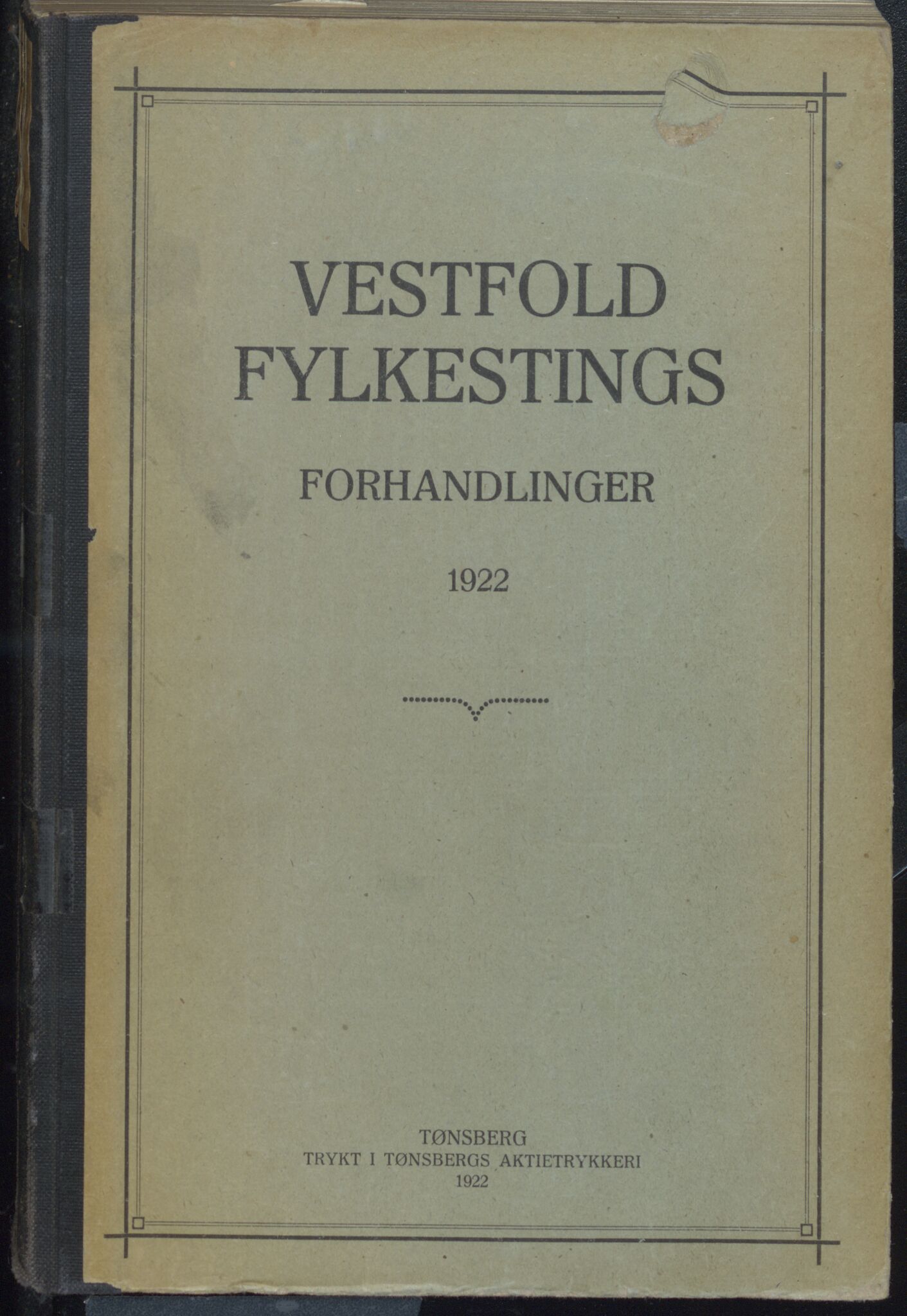 Vestfold fylkeskommune. Fylkestinget, VEMU/A-1315/A/Ab/Abb/L0072: Fylkestingsforhandlinger, 1922