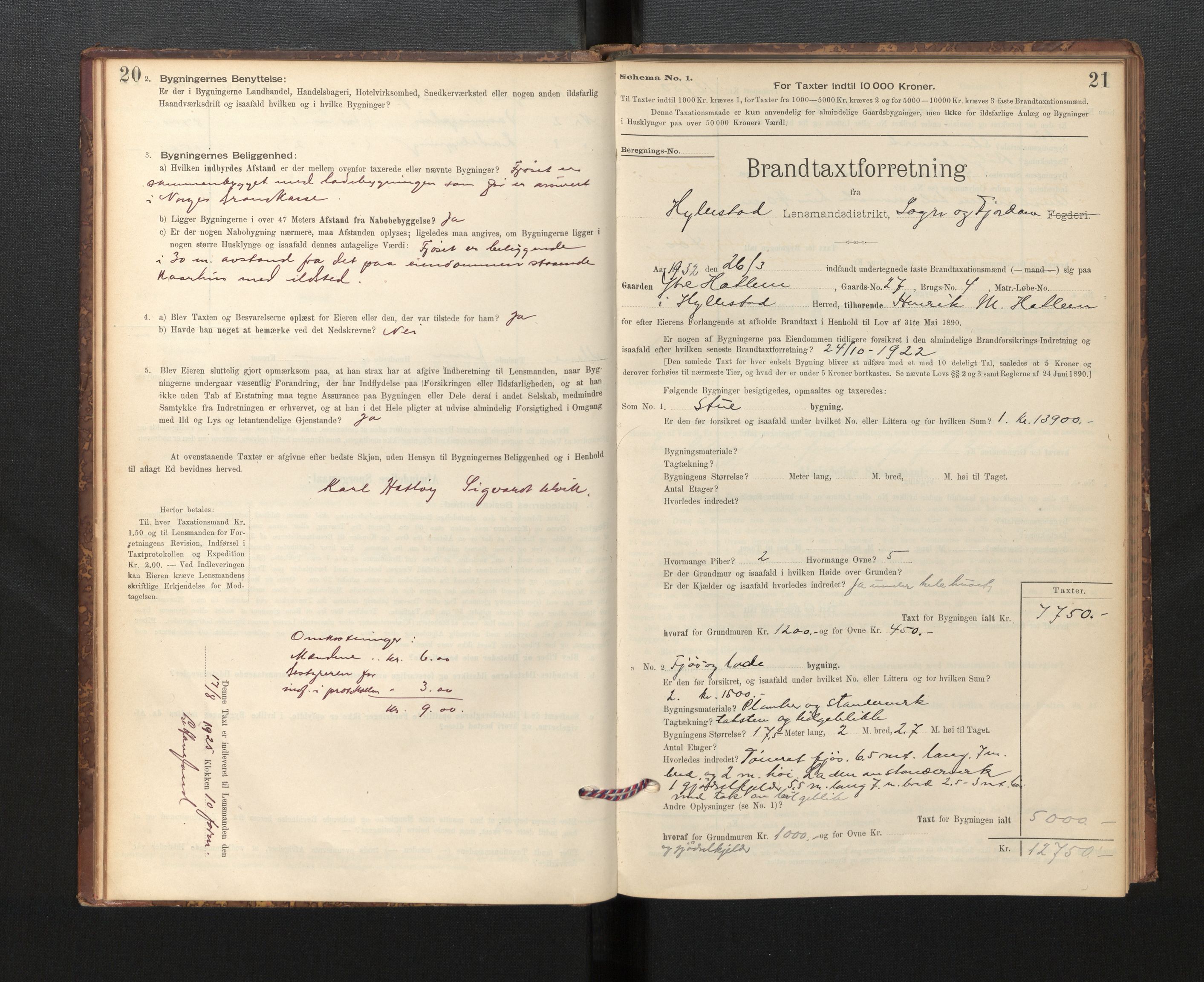 Lensmannen i Hyllestad, SAB/A-28301/0012/L0004: Branntakstprotokoll, skjematakst, 1894-1950, s. 20-21