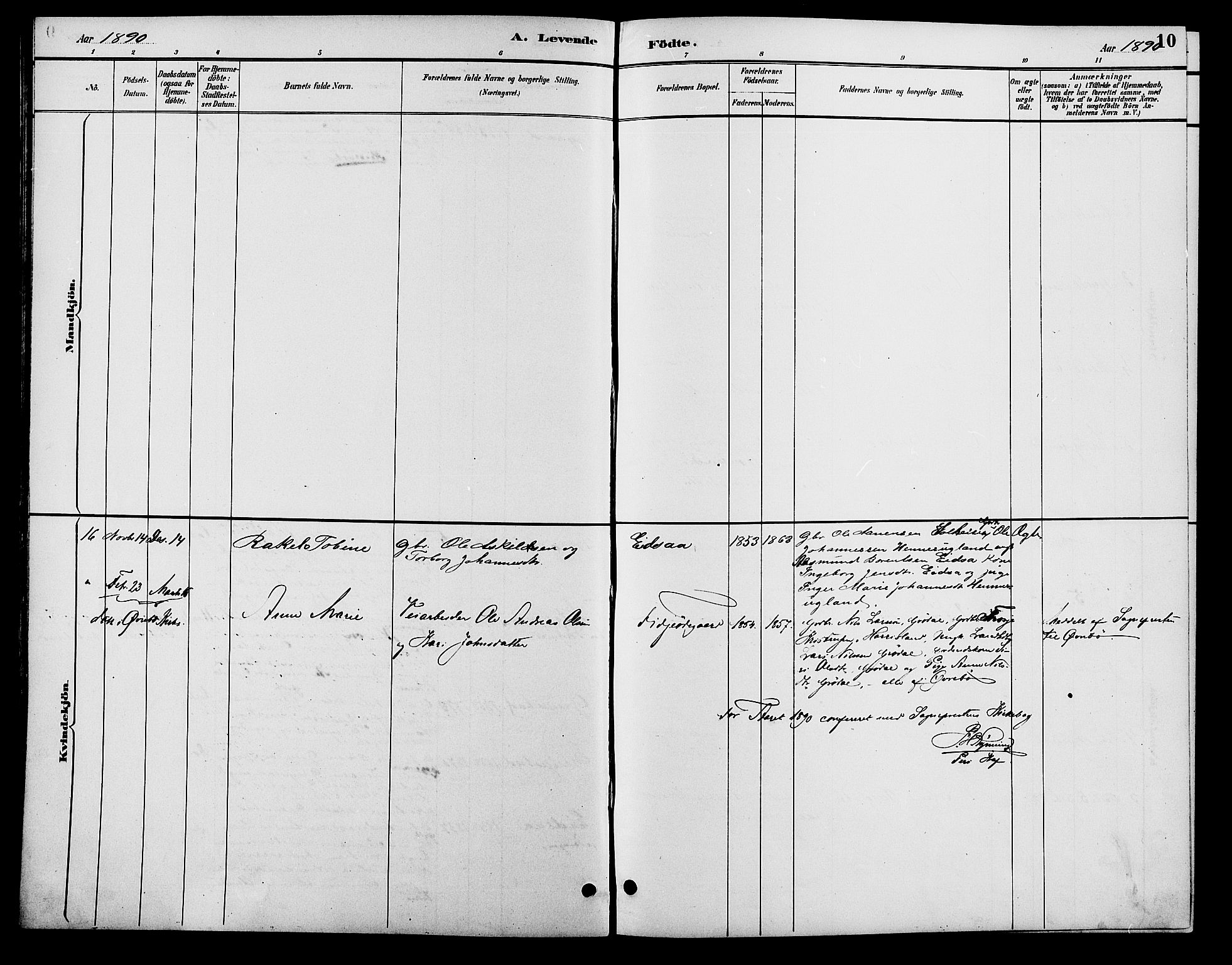 Søgne sokneprestkontor, SAK/1111-0037/F/Fb/Fba/L0004: Klokkerbok nr. B 4, 1888-1903, s. 10