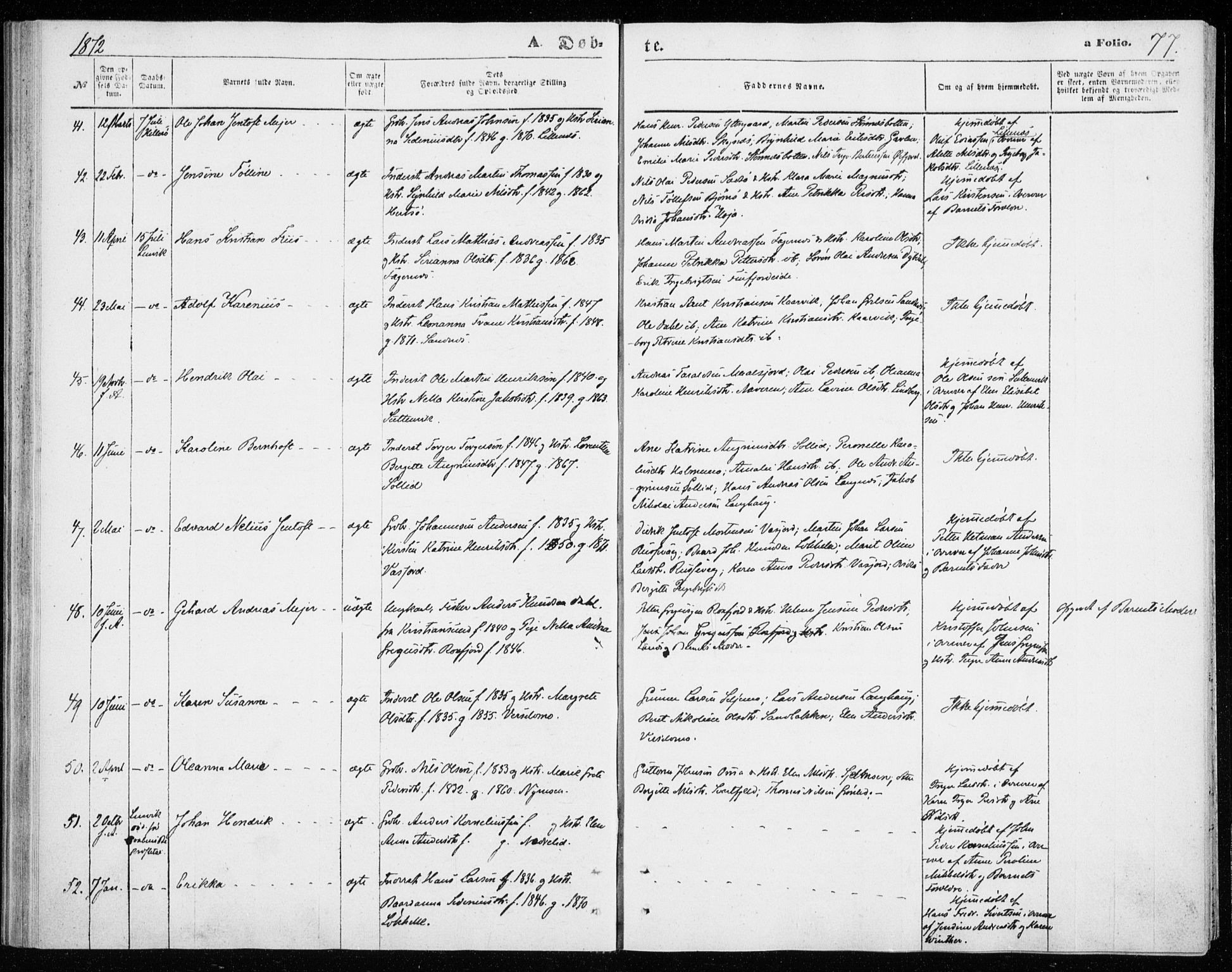 Lenvik sokneprestembete, AV/SATØ-S-1310/H/Ha/Haa/L0009kirke: Ministerialbok nr. 9, 1866-1873, s. 77