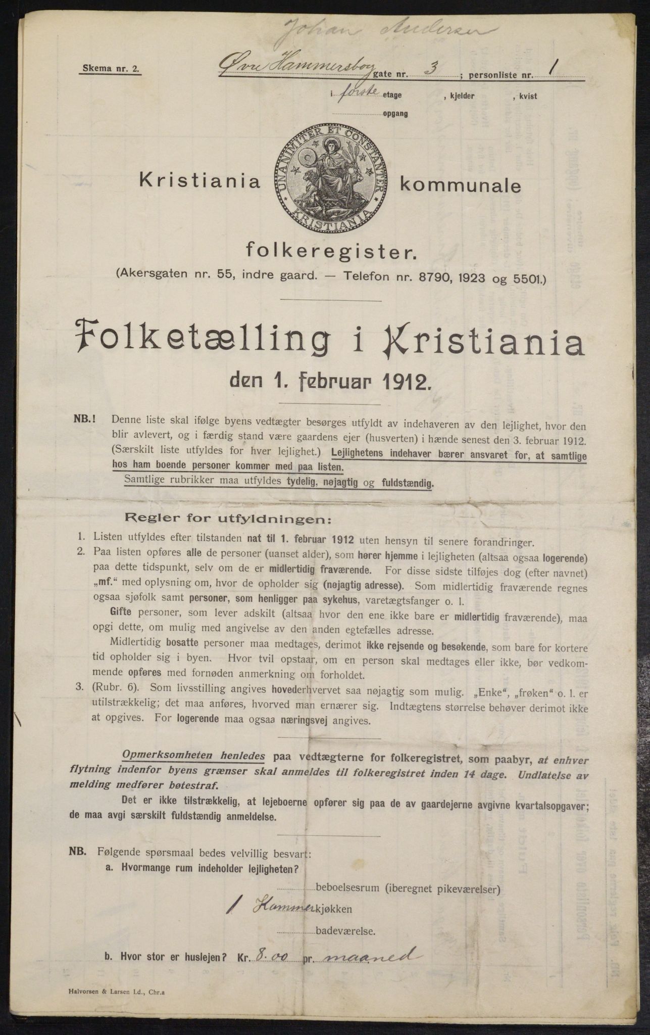 OBA, Kommunal folketelling 1.2.1912 for Kristiania, 1912, s. 129864