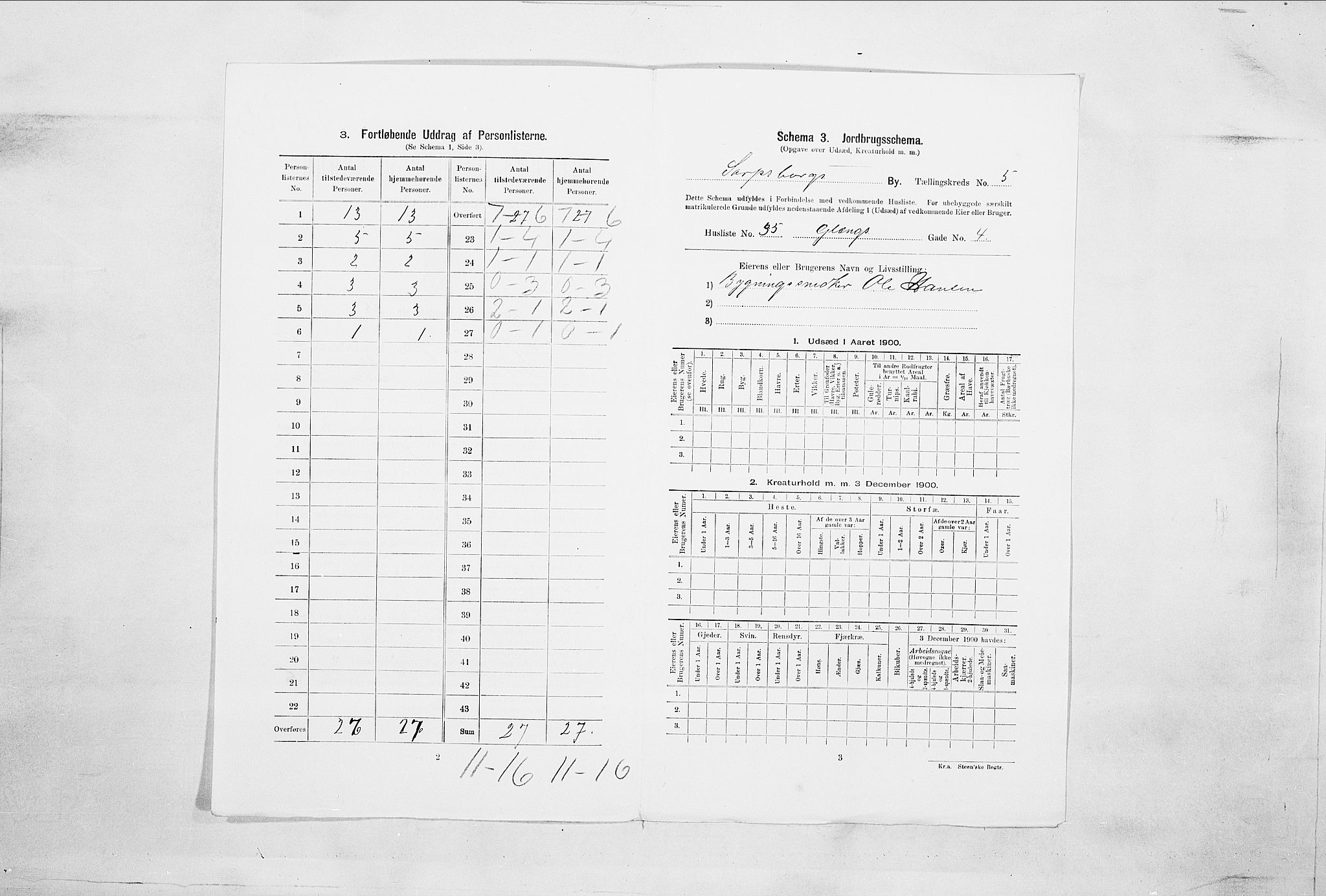 SAO, Folketelling 1900 for 0102 Sarpsborg kjøpstad, 1900