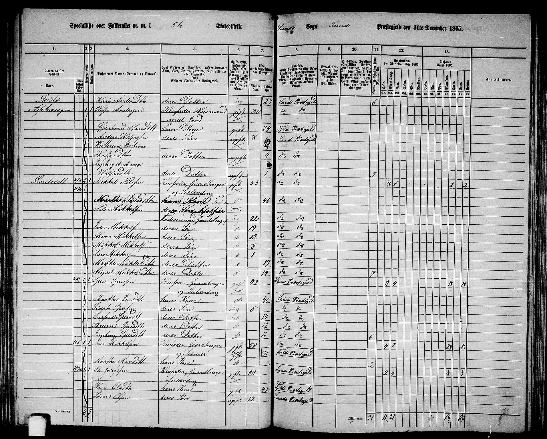 RA, Folketelling 1865 for 1245P Sund prestegjeld, 1865, s. 78