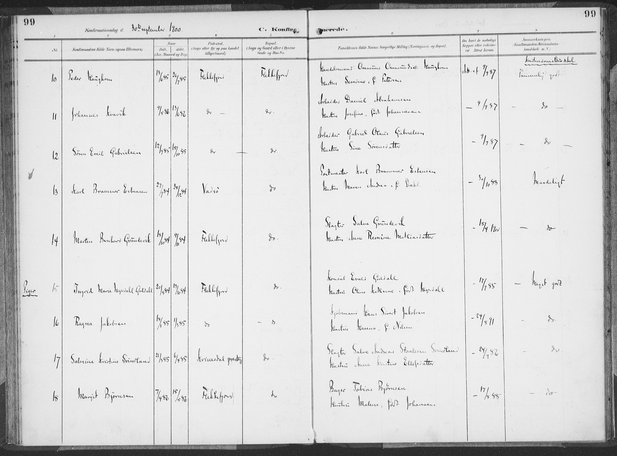 Flekkefjord sokneprestkontor, AV/SAK-1111-0012/F/Fa/Faa/L0002: Ministerialbok nr. A 2, 1900-1912, s. 99