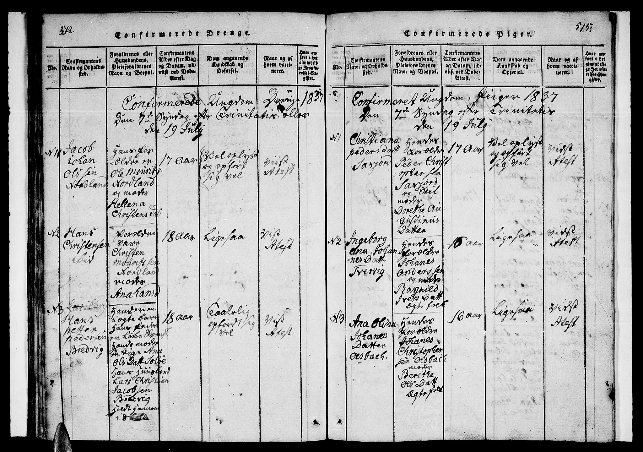 Ministerialprotokoller, klokkerbøker og fødselsregistre - Nordland, AV/SAT-A-1459/846/L0651: Klokkerbok nr. 846C01, 1821-1841, s. 514-515