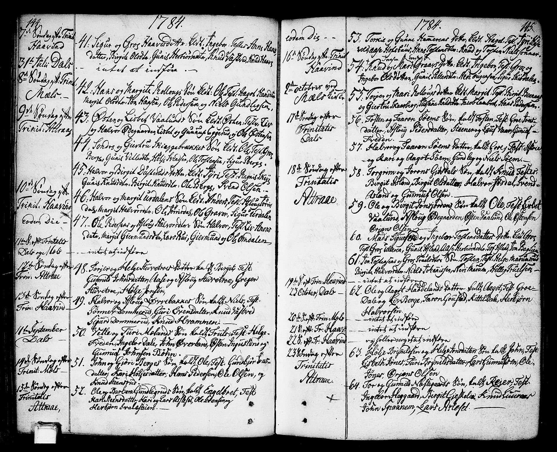 Tinn kirkebøker, AV/SAKO-A-308/F/Fa/L0002: Ministerialbok nr. I 2, 1757-1810, s. 144-145