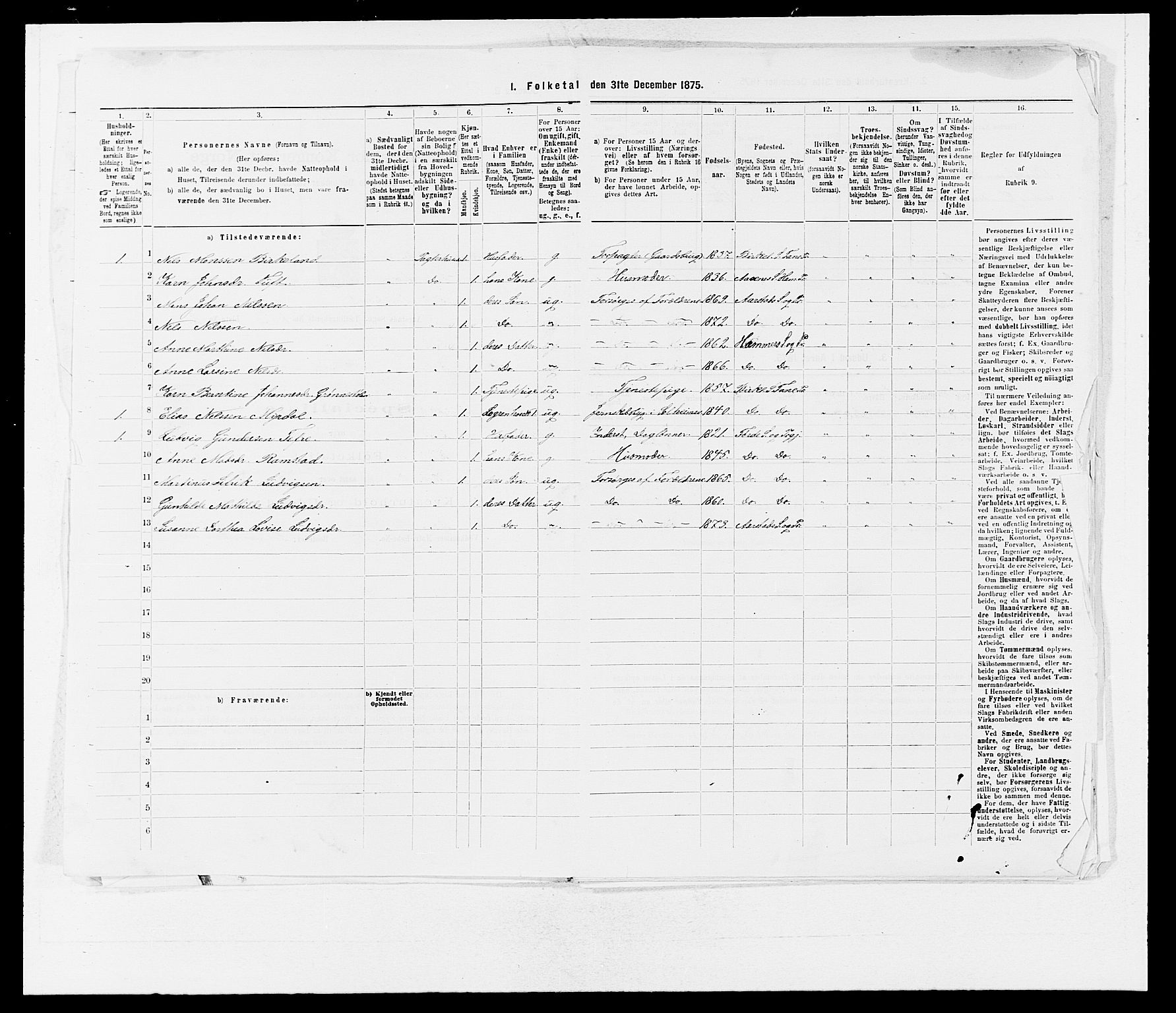 SAB, Folketelling 1875 for 1280P Årstad prestegjeld, 1875, s. 14