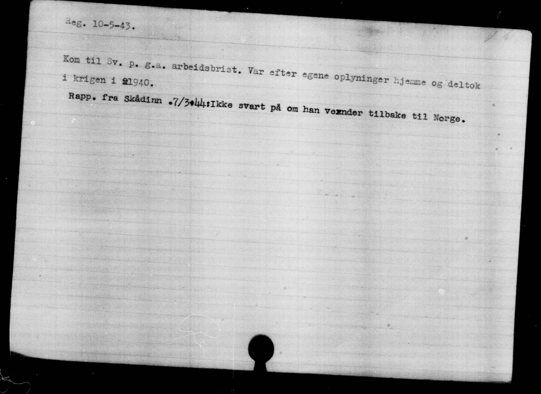 Den Kgl. Norske Legasjons Flyktningskontor, RA/S-6753/V/Va/L0008: Kjesäterkartoteket.  Flyktningenr. 15700-18547, 1940-1945, s. 326