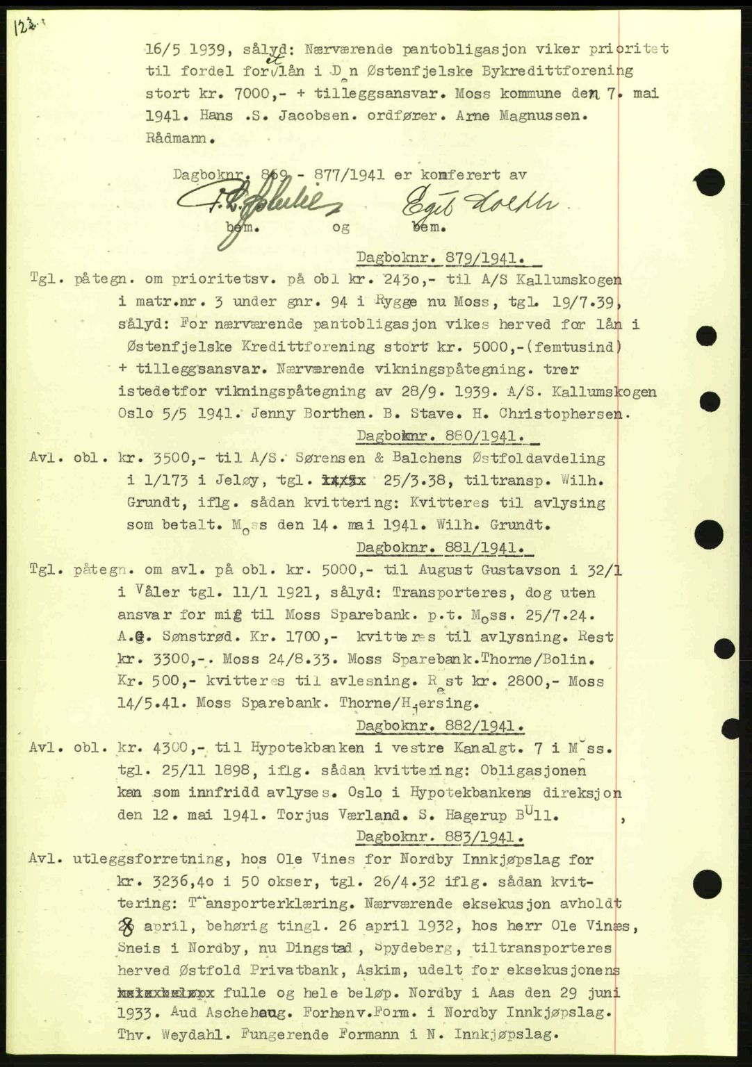 Moss sorenskriveri, SAO/A-10168: Pantebok nr. B10, 1940-1941, Dagboknr: 879/1941