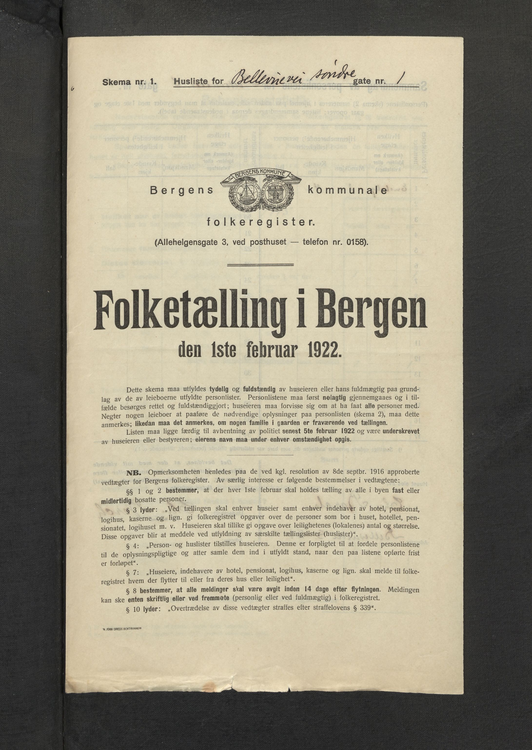 SAB, Kommunal folketelling 1922 for Bergen kjøpstad, 1922, s. 2453