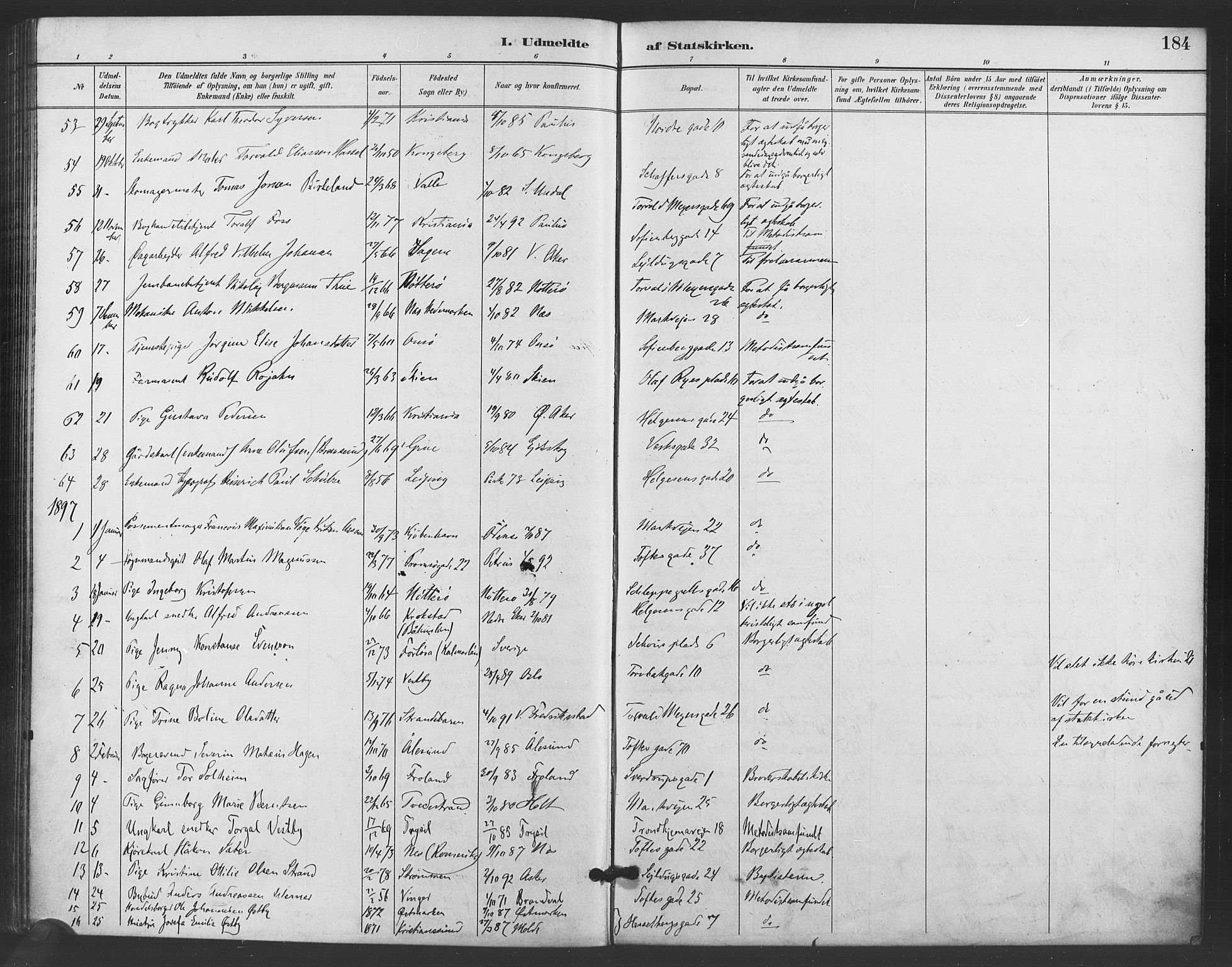 Paulus prestekontor Kirkebøker, AV/SAO-A-10871/F/Fa/L0006: Ministerialbok nr. 6, 1889-1896, s. 184
