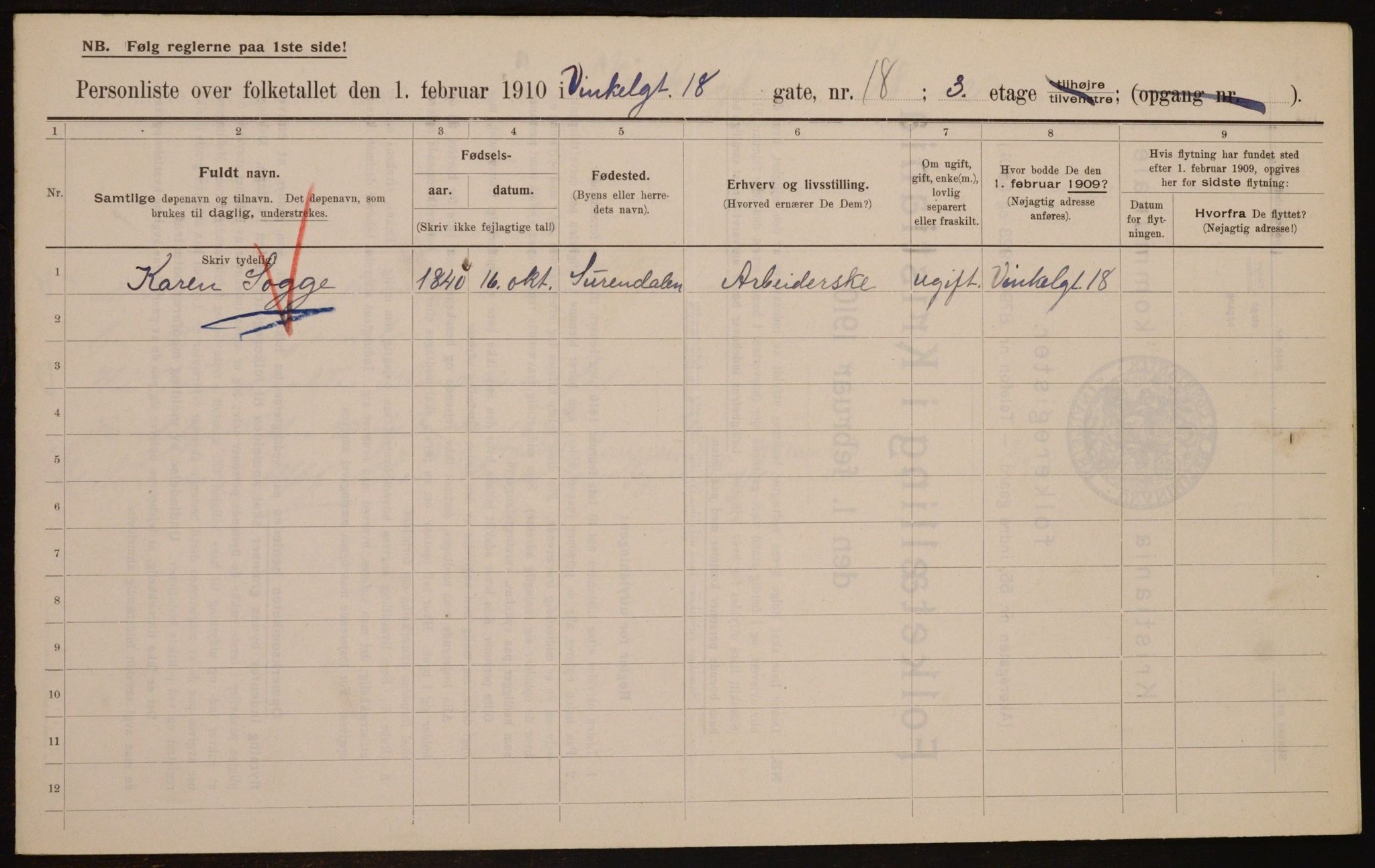 OBA, Kommunal folketelling 1.2.1910 for Kristiania, 1910, s. 117719