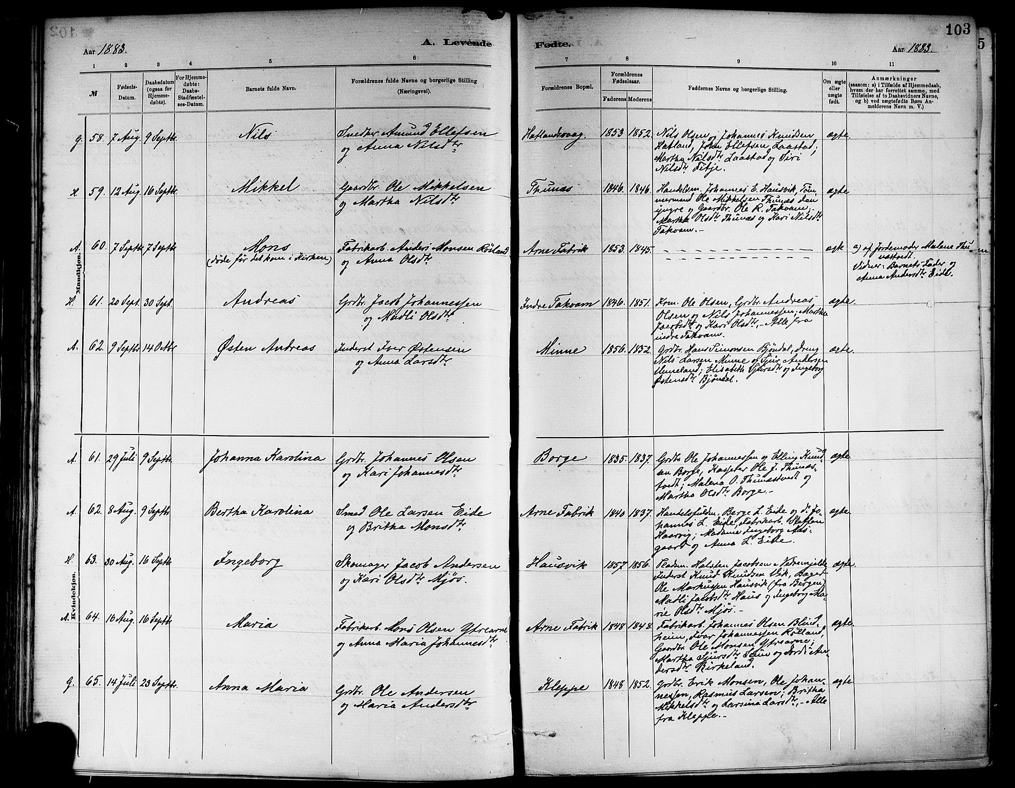 Haus sokneprestembete, SAB/A-75601/H/Haa: Ministerialbok nr. A 19I, 1878-1886, s. 103