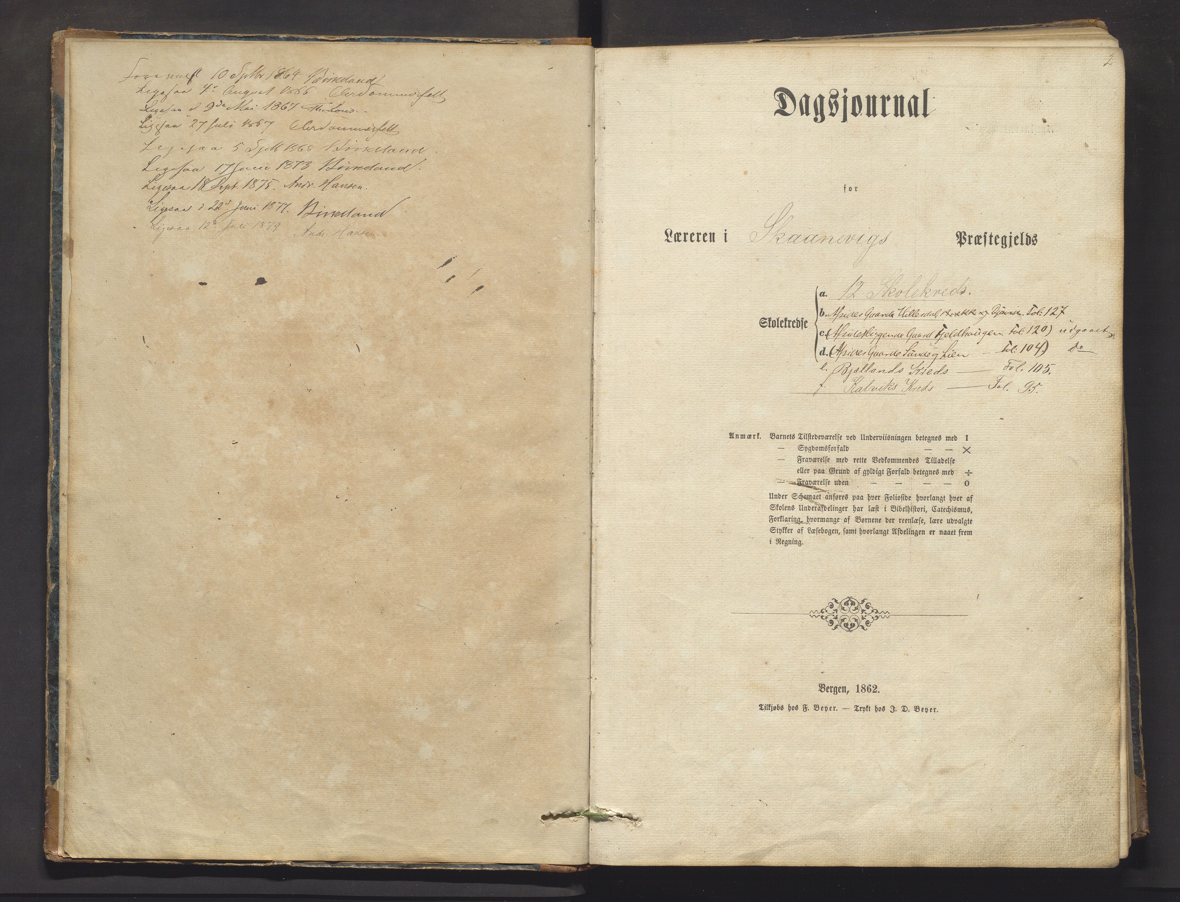 Skånevik kommune. Barneskulane, IKAH/1212-231/F/Fd/L0001: Skuleprotokoll for Åkra, Kalvik, Bjelland, Eintveit og Hillesdal krinsar, 1862-1879