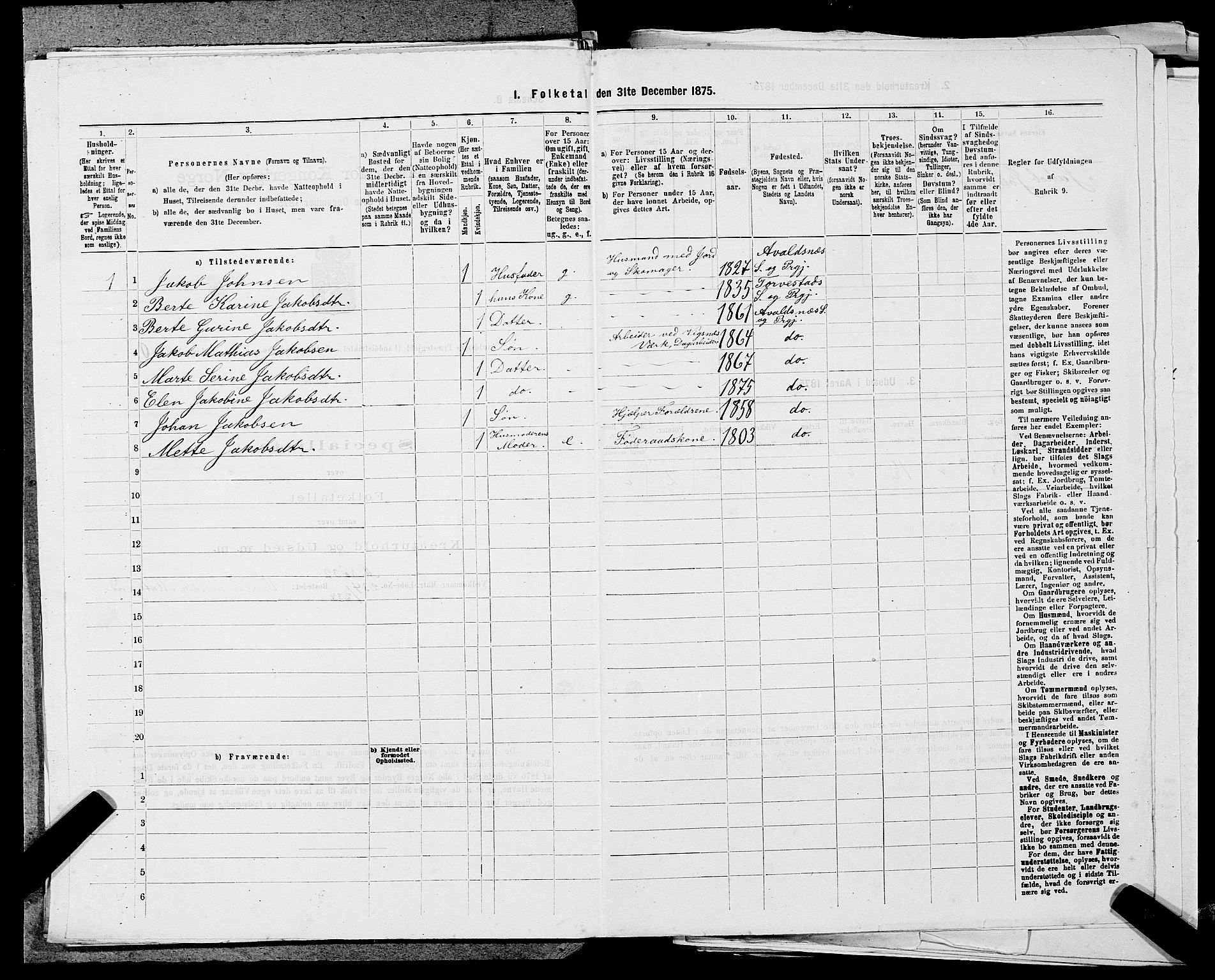 SAST, Folketelling 1875 for 1147L Avaldsnes prestegjeld, Avaldsnes sokn og Kopervik landsokn, 1875, s. 479