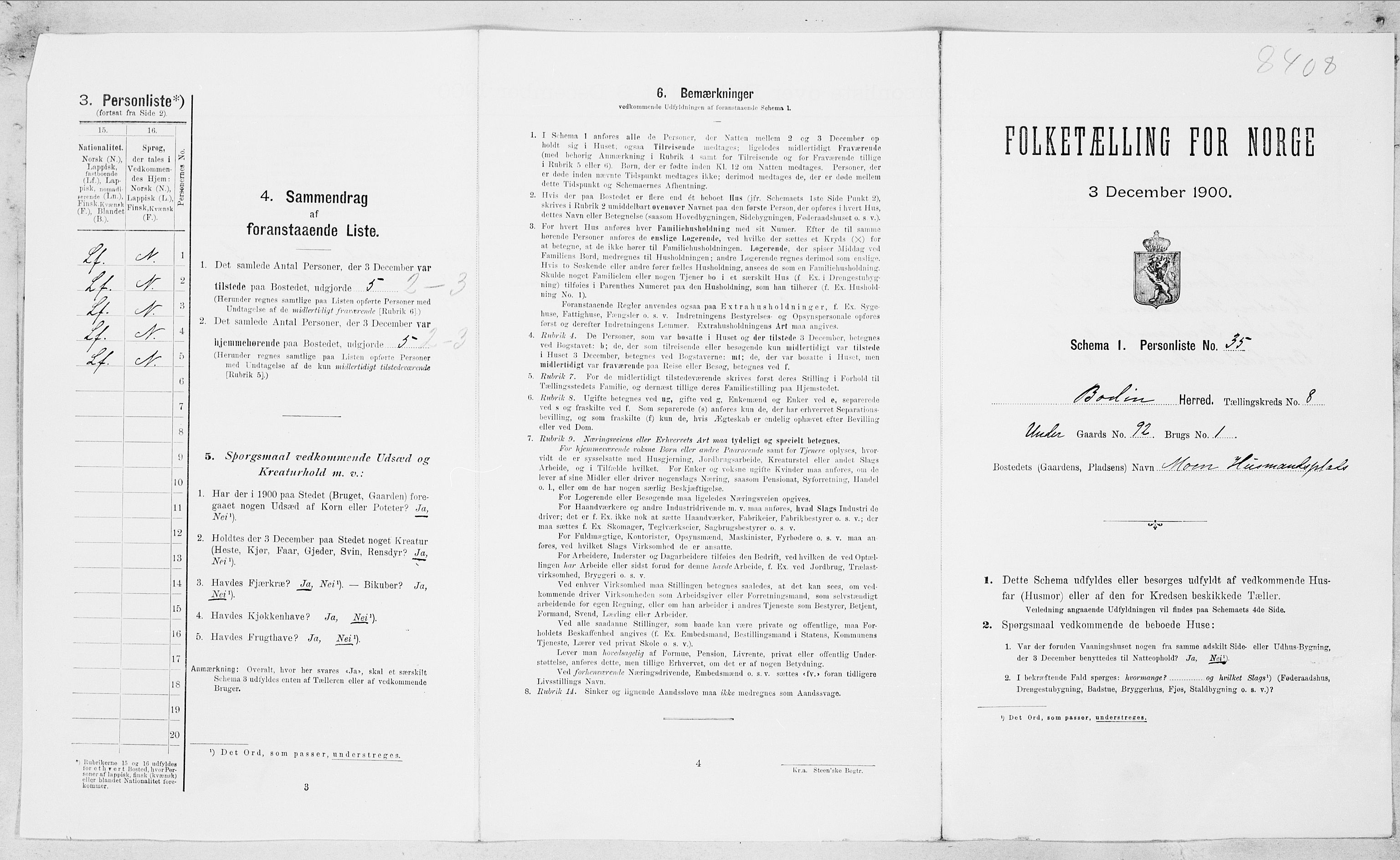 SAT, Folketelling 1900 for 1843 Bodin herred, 1900, s. 1279