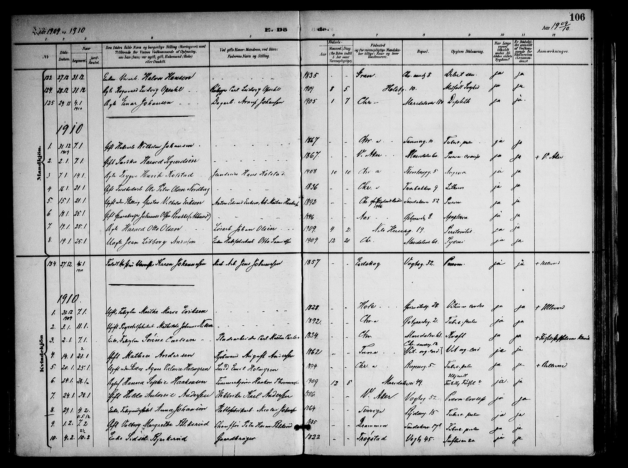 Sagene prestekontor Kirkebøker, AV/SAO-A-10796/F/L0006: Ministerialbok nr. 6, 1898-1923, s. 106