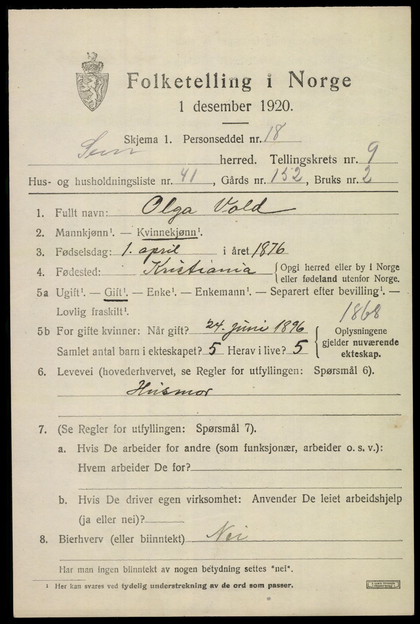 SAKO, Folketelling 1920 for 0721 Sem herred, 1920, s. 13007