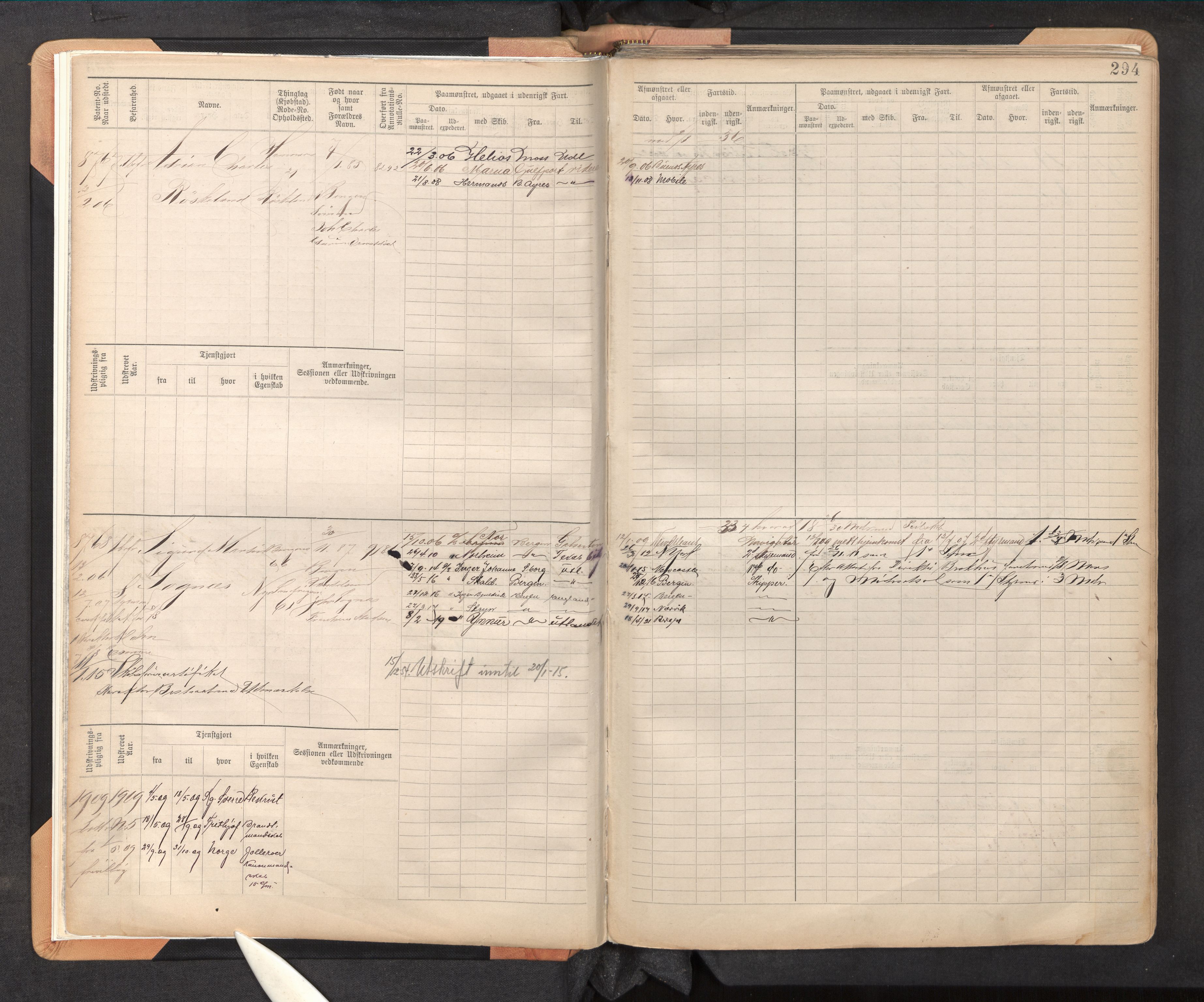 Innrulleringssjefen i Bergen, AV/SAB-A-100050/F/Fc/L0014: Sjøfartshovedrulle, nr. 8767 - 9346, 1900-1910, s. 294