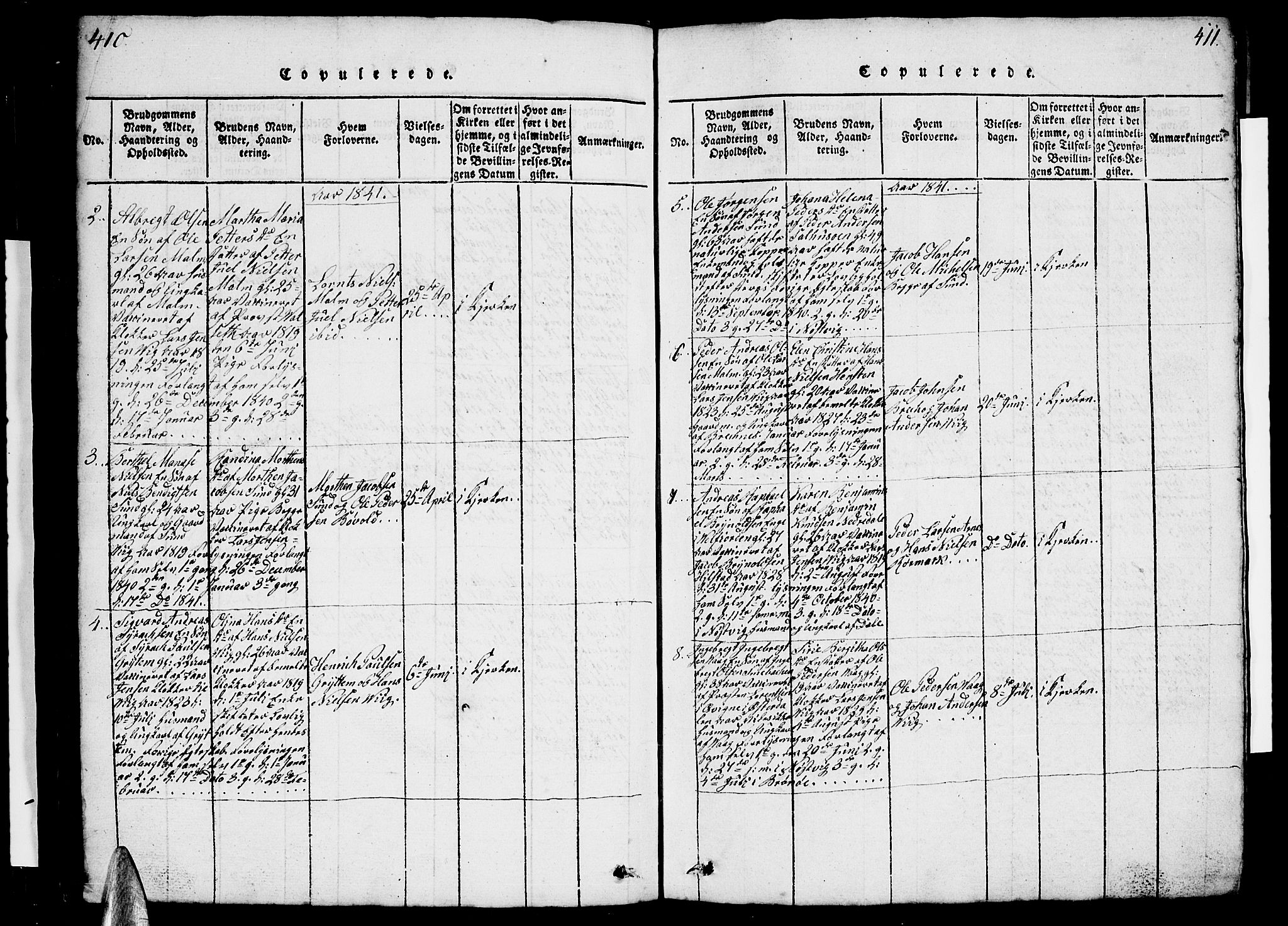 Ministerialprotokoller, klokkerbøker og fødselsregistre - Nordland, AV/SAT-A-1459/812/L0186: Klokkerbok nr. 812C04, 1820-1849, s. 410-411