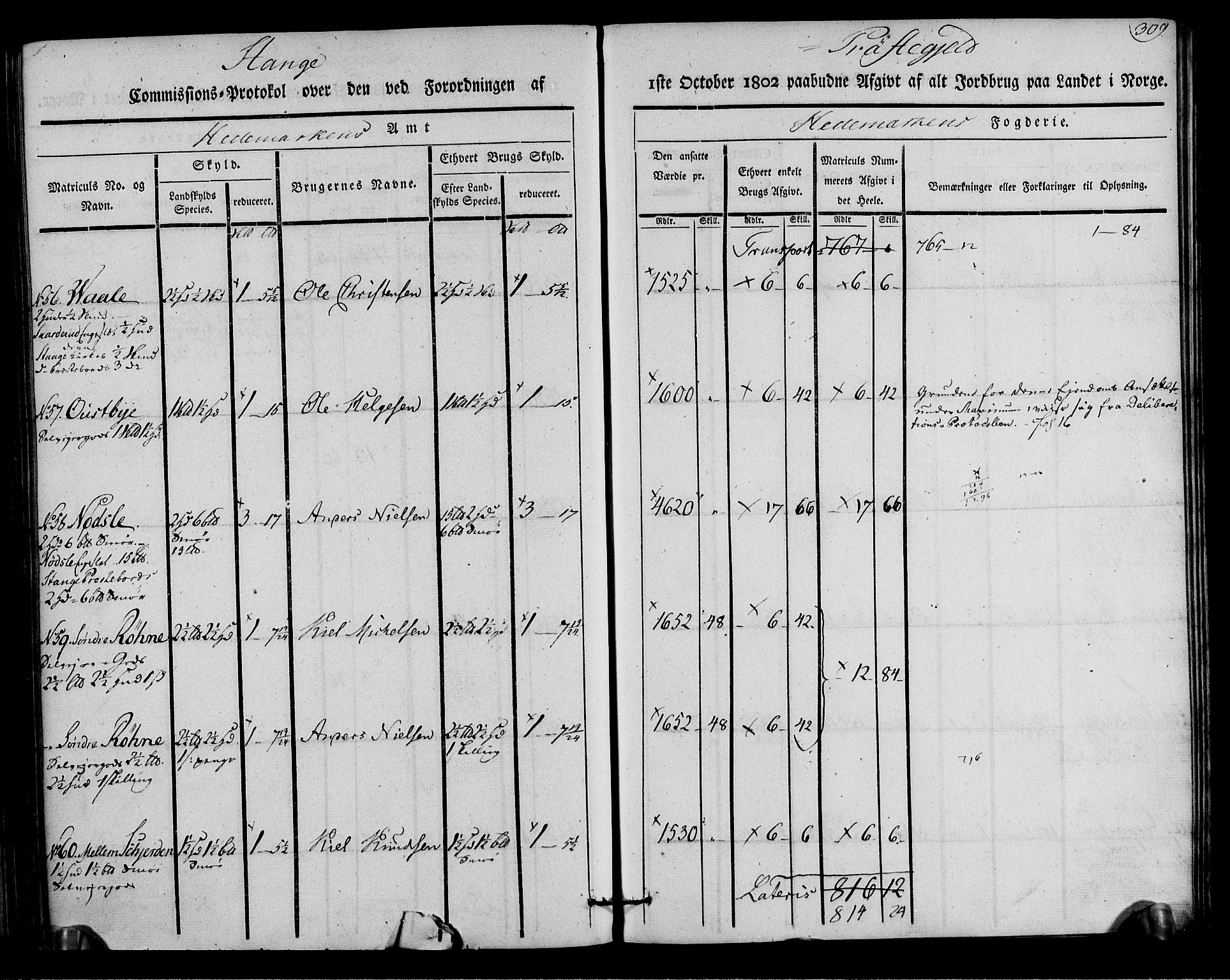 Rentekammeret inntil 1814, Realistisk ordnet avdeling, AV/RA-EA-4070/N/Ne/Nea/L0033: Hedmark fogderi. Kommisjonsprotokoll, 1803, s. 311