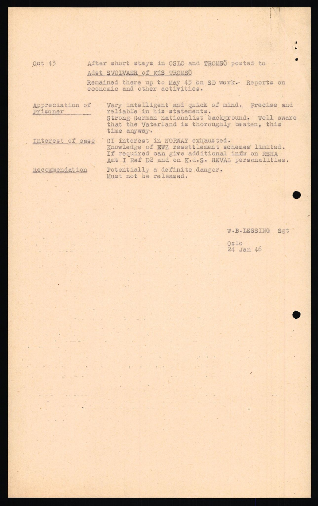 Forsvaret, Forsvarets overkommando II, AV/RA-RAFA-3915/D/Db/L0011: CI Questionaires. Tyske okkupasjonsstyrker i Norge. Tyskere., 1945-1946, s. 439