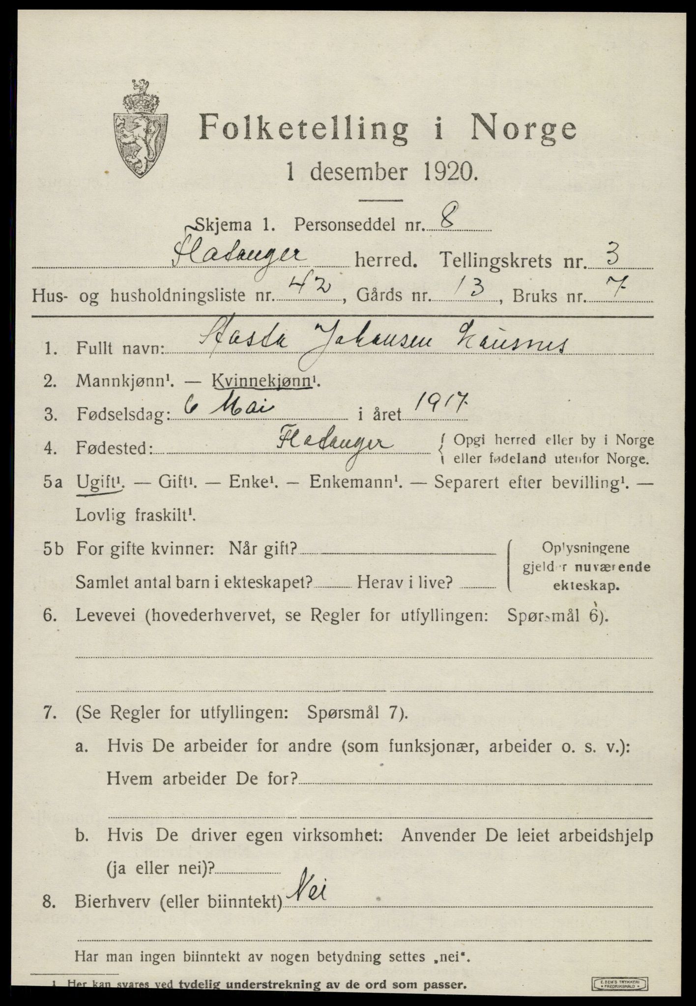 SAT, Folketelling 1920 for 1749 Flatanger herred, 1920, s. 2056