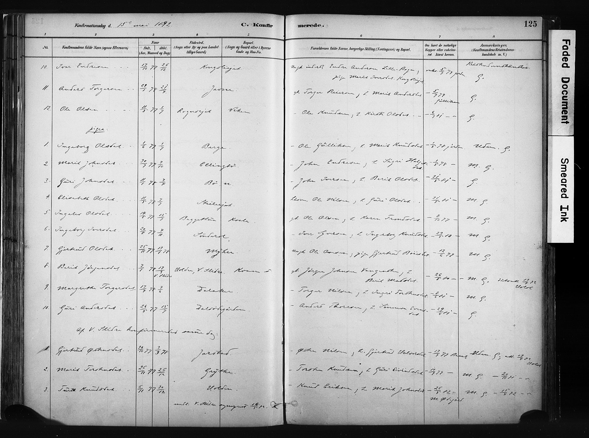 Vang prestekontor, Valdres, AV/SAH-PREST-140/H/Ha/L0008: Ministerialbok nr. 8, 1882-1910, s. 125