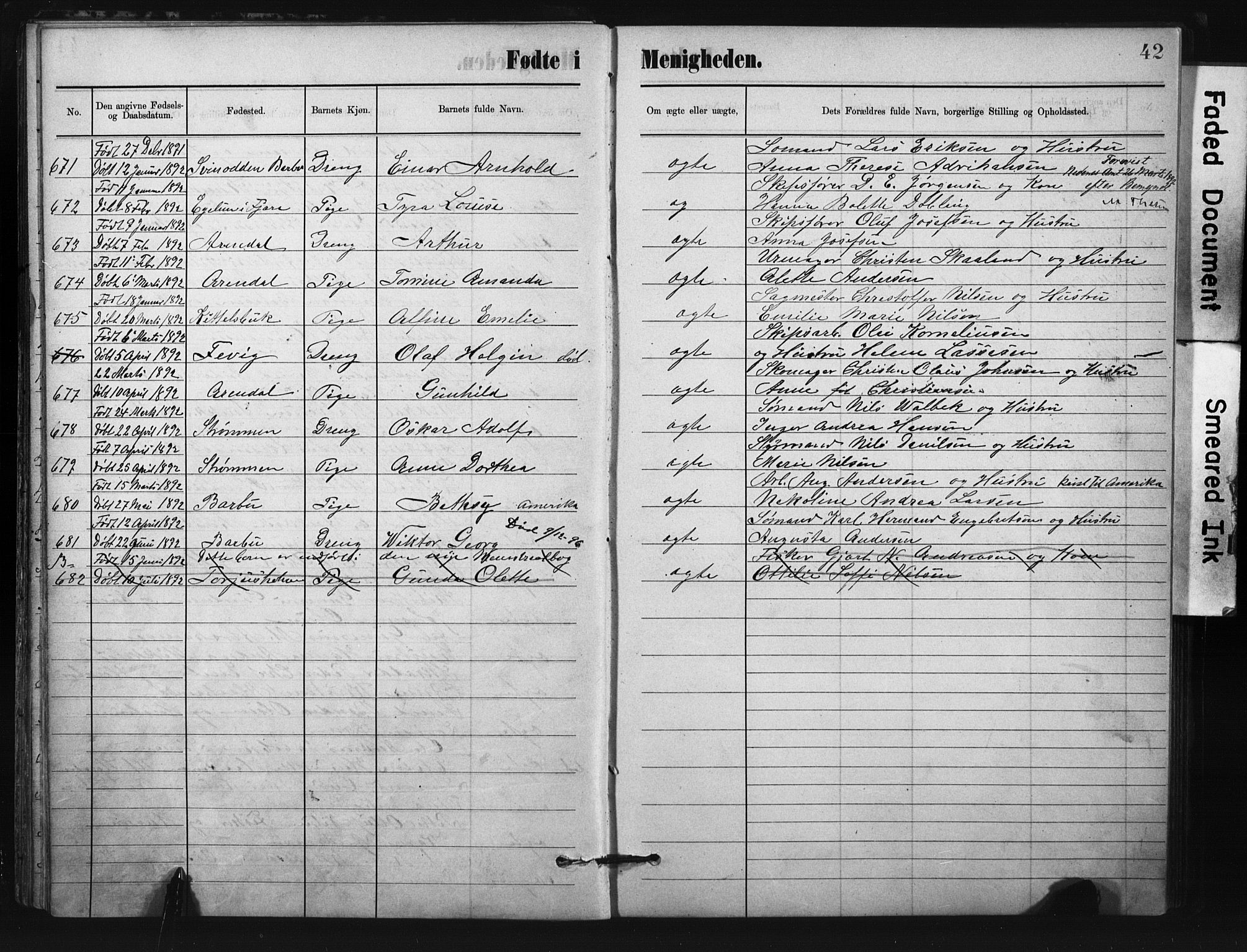 Metodistmenigheten, Arendal, AV/SAK-1292-0011/F/Fa/L0004: Dissenterprotokoll nr. F-4, 1883-1892, s. 42