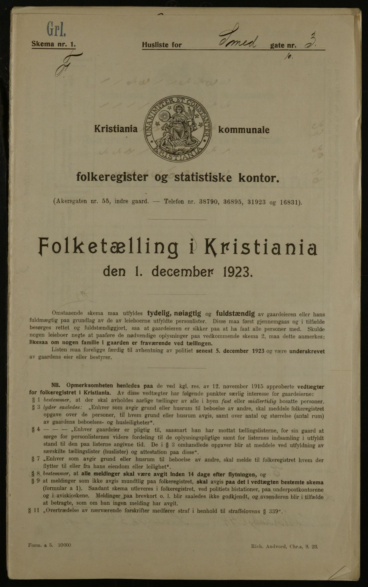 OBA, Kommunal folketelling 1.12.1923 for Kristiania, 1923, s. 107212