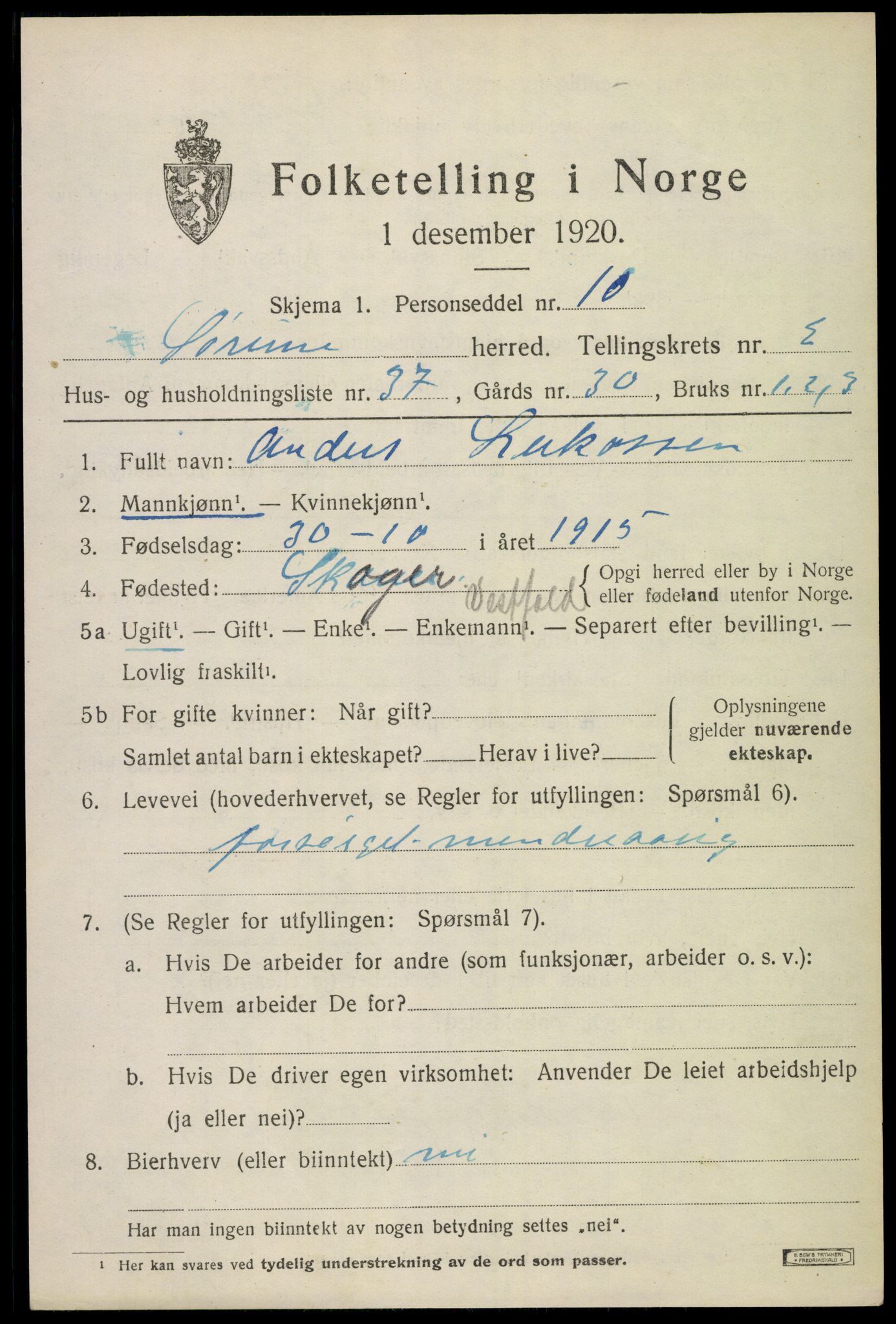 SAO, Folketelling 1920 for 0226 Sørum herred, 1920, s. 2187