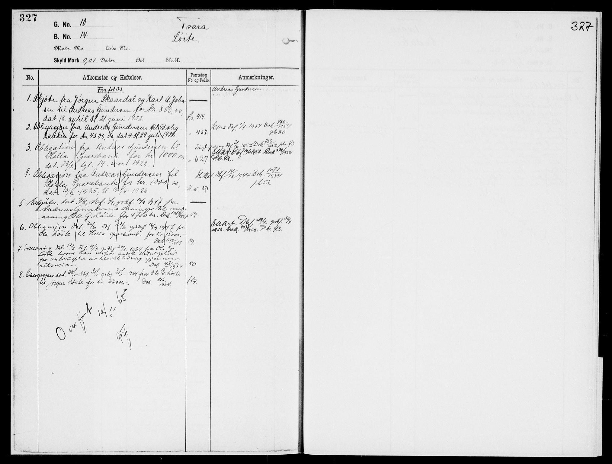 Nedre Telemark sorenskriveri, AV/SAKO-A-135/G/Gb/Gbg/L0001: Panteregister nr. VII 1, s. 327